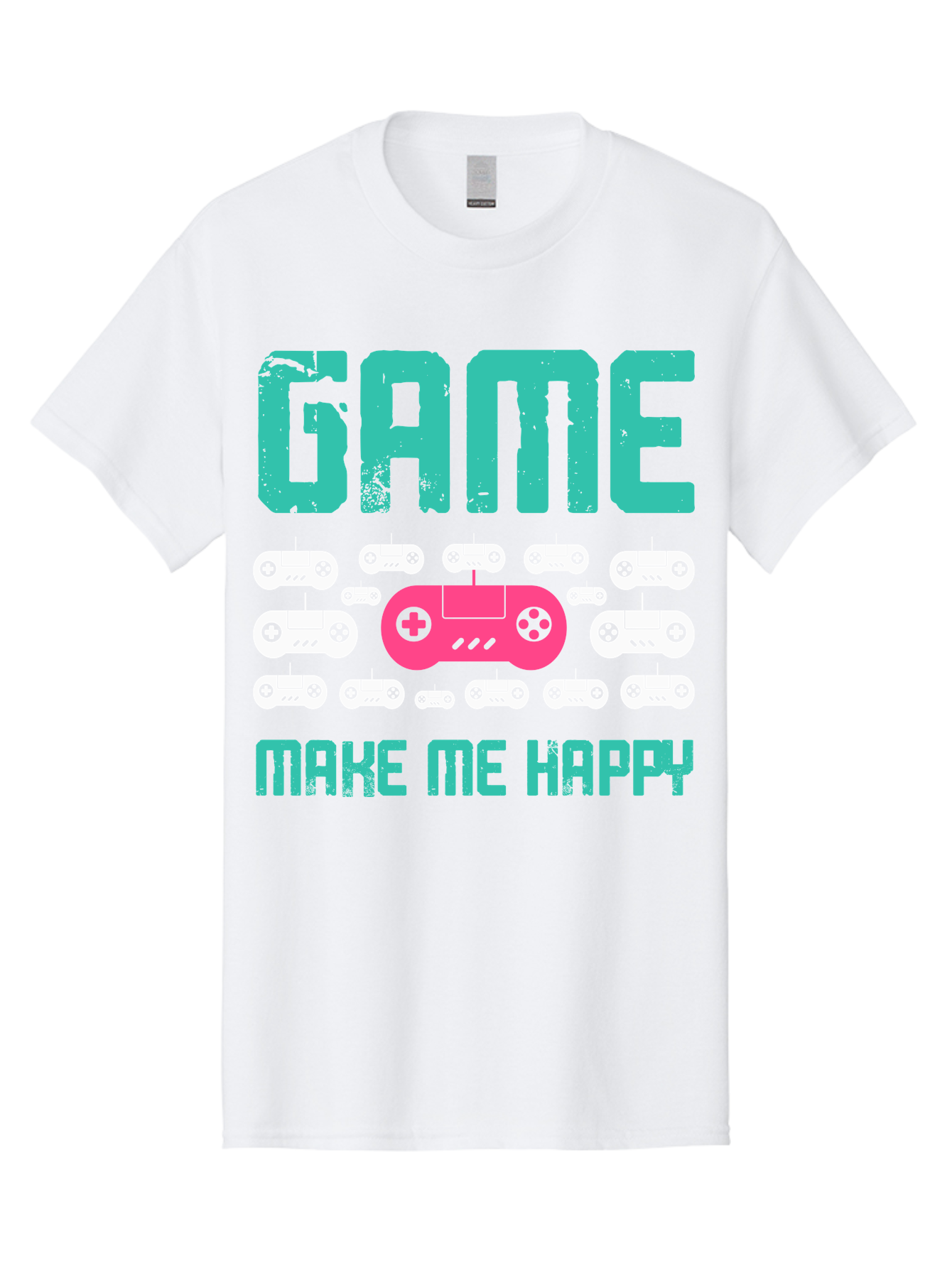 Game-Make-Me-Happy Men'S Graphic Tee, 100% Cotton, Comfortable Casual Summer Wear, Machine Washable, Gaming Controller, Gamepad, Video Games, Gaming Accessories, Positive Vibes, Happiness, Gaming, Make Me Happy - Aaa631