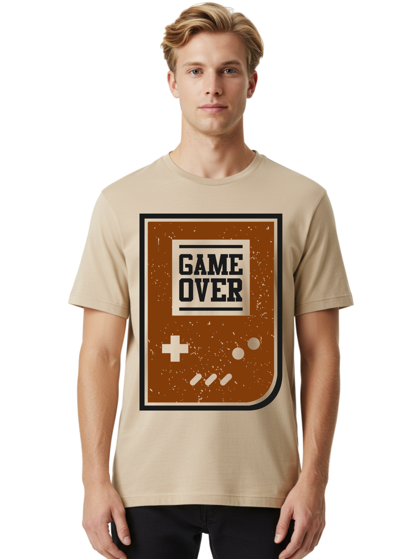 Game-Over Men'S Graphic Tee, 100% Cotton, Comfortable Casual Summer Wear, Machine Washable, Game Over Screen, Retro Video Game, Nostalgic Gaming, Classic Arcade, Pixel Art, Game Over Text, Old School Gaming, Vintage Console - Aaa632