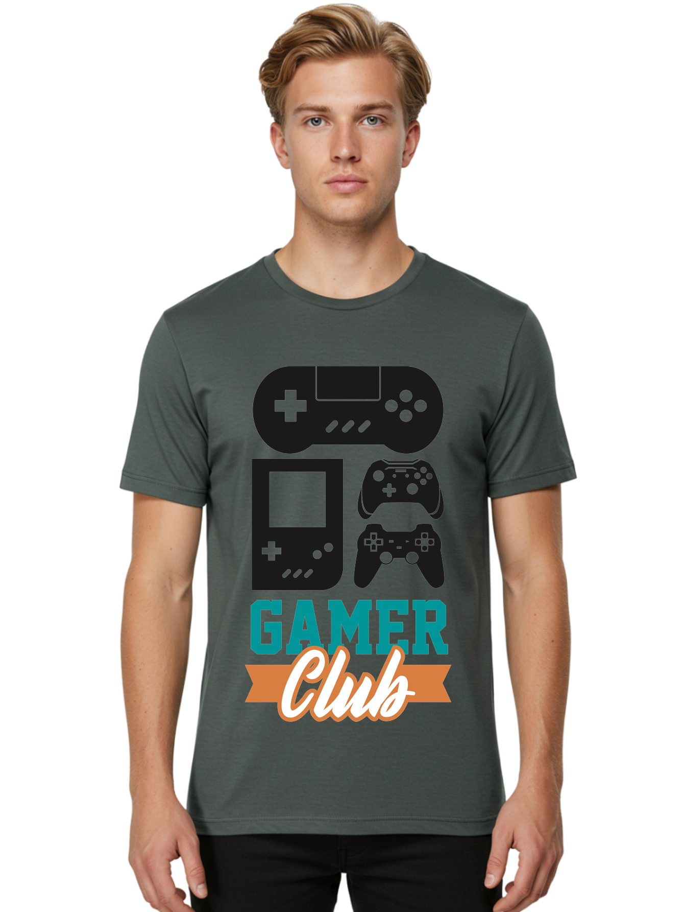 Gamer-Club Men'S Graphic Tee, 100% Cotton, Comfortable Casual Summer Wear, Machine Washable, Gaming Club, Gamer Community, Game Controllers, Video Games, Gamepad, Gaming Console, Game Controller Graphics, Gaming Accessories, Game Night - Aaa633