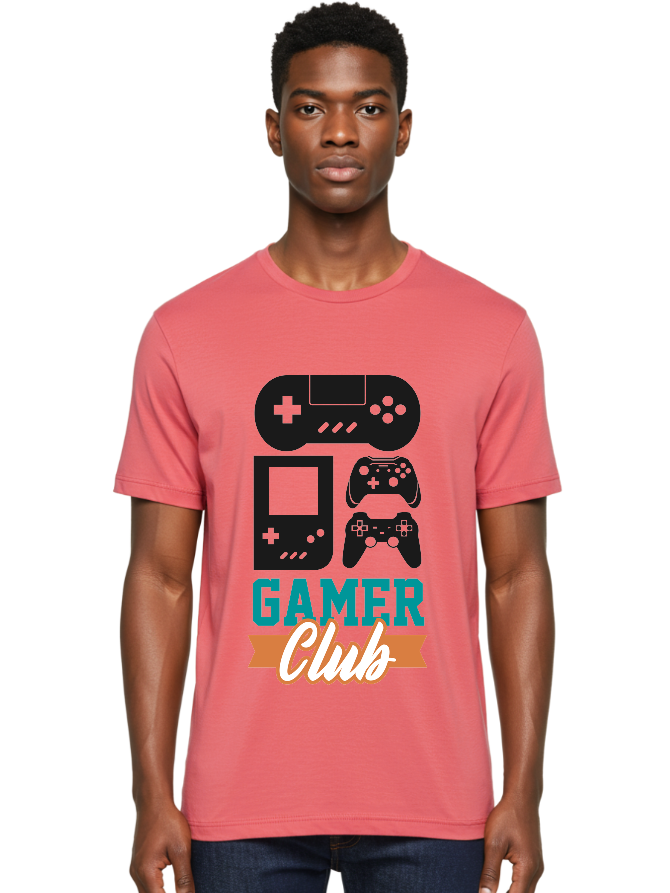 Gamer-Club Men'S Graphic Tee, 100% Cotton, Comfortable Casual Summer Wear, Machine Washable, Gaming Club, Gamer Community, Game Controllers, Video Games, Gamepad, Gaming Console, Game Controller Graphics, Gaming Accessories, Game Night - Aaa633