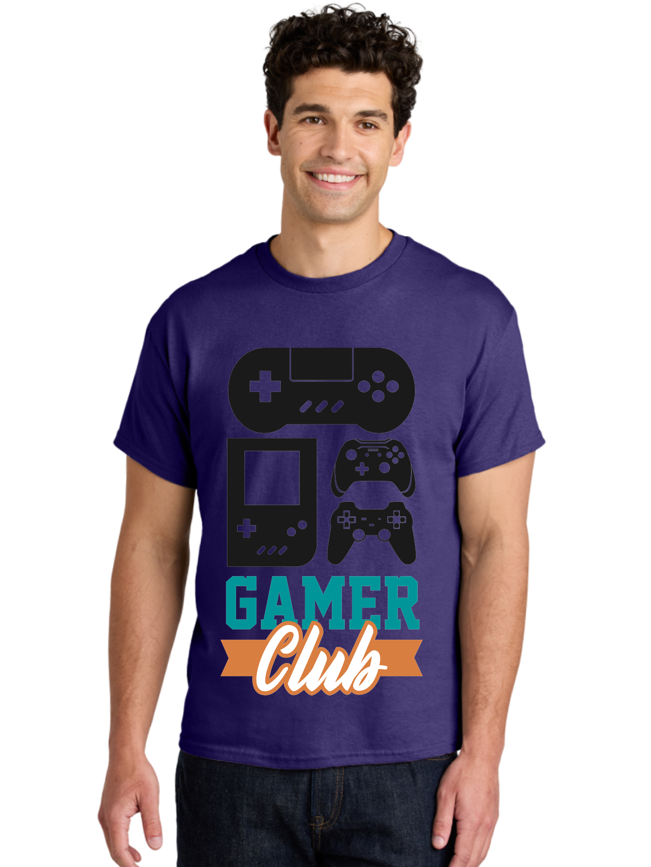 Gamer-Club Men'S Graphic Tee, 100% Cotton, Comfortable Casual Summer Wear, Machine Washable, Gaming Club, Gamer Community, Game Controllers, Video Games, Gamepad, Gaming Console, Game Controller Graphics, Gaming Accessories, Game Night - Aaa633