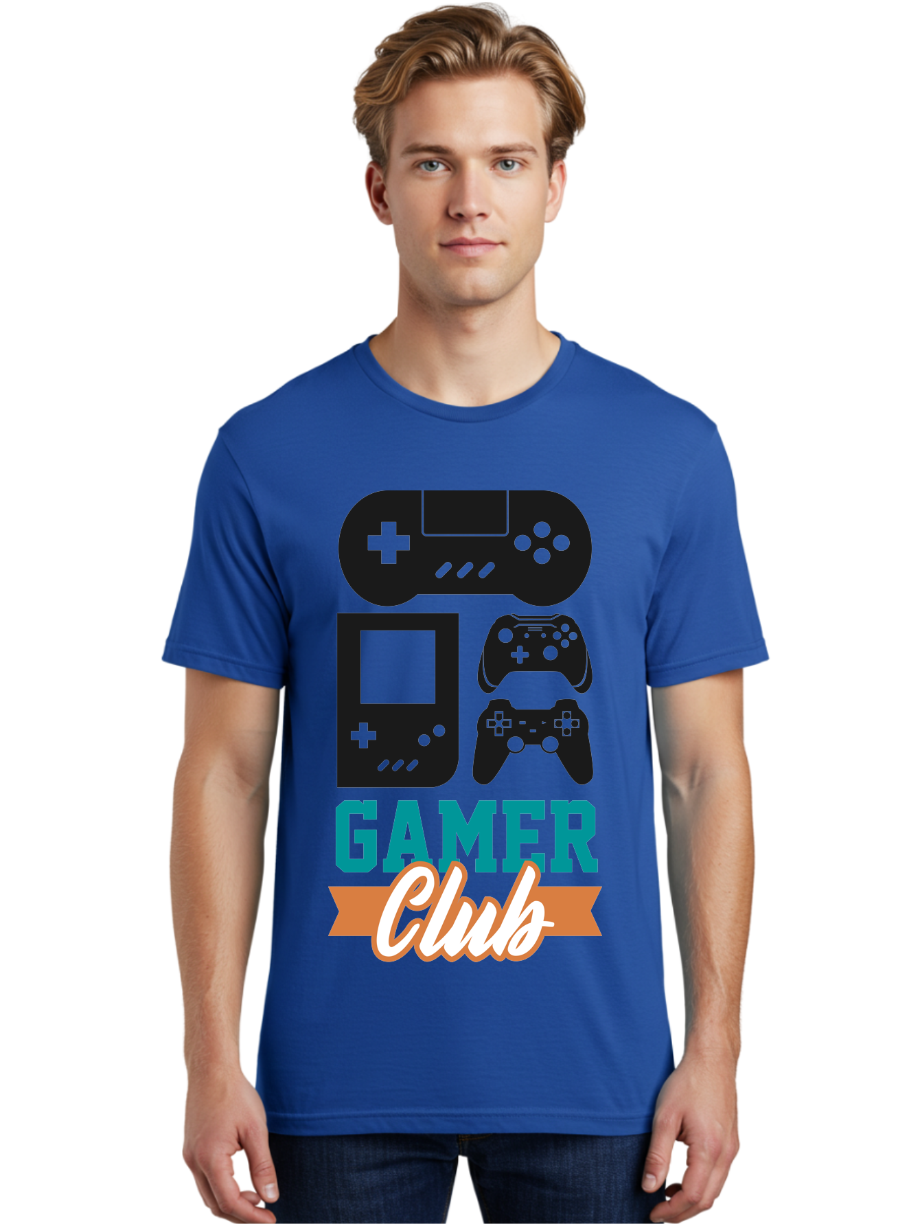 Gamer-Club Men'S Graphic Tee, 100% Cotton, Comfortable Casual Summer Wear, Machine Washable, Gaming Club, Gamer Community, Game Controllers, Video Games, Gamepad, Gaming Console, Game Controller Graphics, Gaming Accessories, Game Night - Aaa633