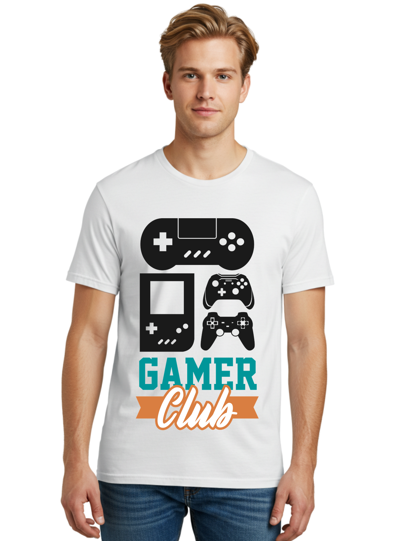 Gamer-Club Men'S Graphic Tee, 100% Cotton, Comfortable Casual Summer Wear, Machine Washable, Gaming Club, Gamer Community, Game Controllers, Video Games, Gamepad, Gaming Console, Game Controller Graphics, Gaming Accessories, Game Night - Aaa633