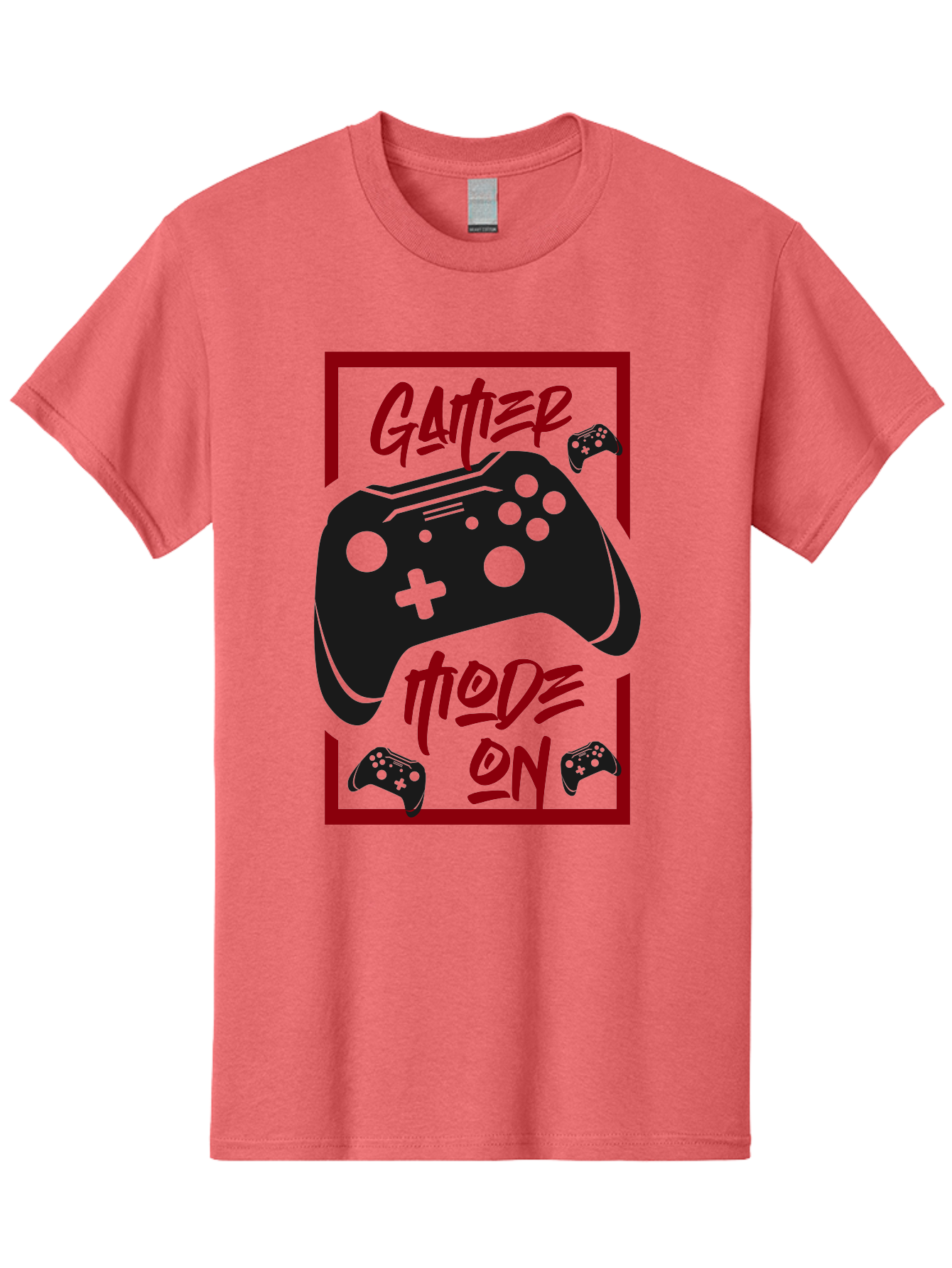 Gamer-Mode-On Men'S Graphic Tee, 100% Cotton, Comfortable Casual Summer Wear, Machine Washable, Game Controller, Gaming Graphics, Video Game Console, Game Mode On, Gather Mode, Gamer Culture, Gaming Community, Game On, Red And Green Design - Aaa634
