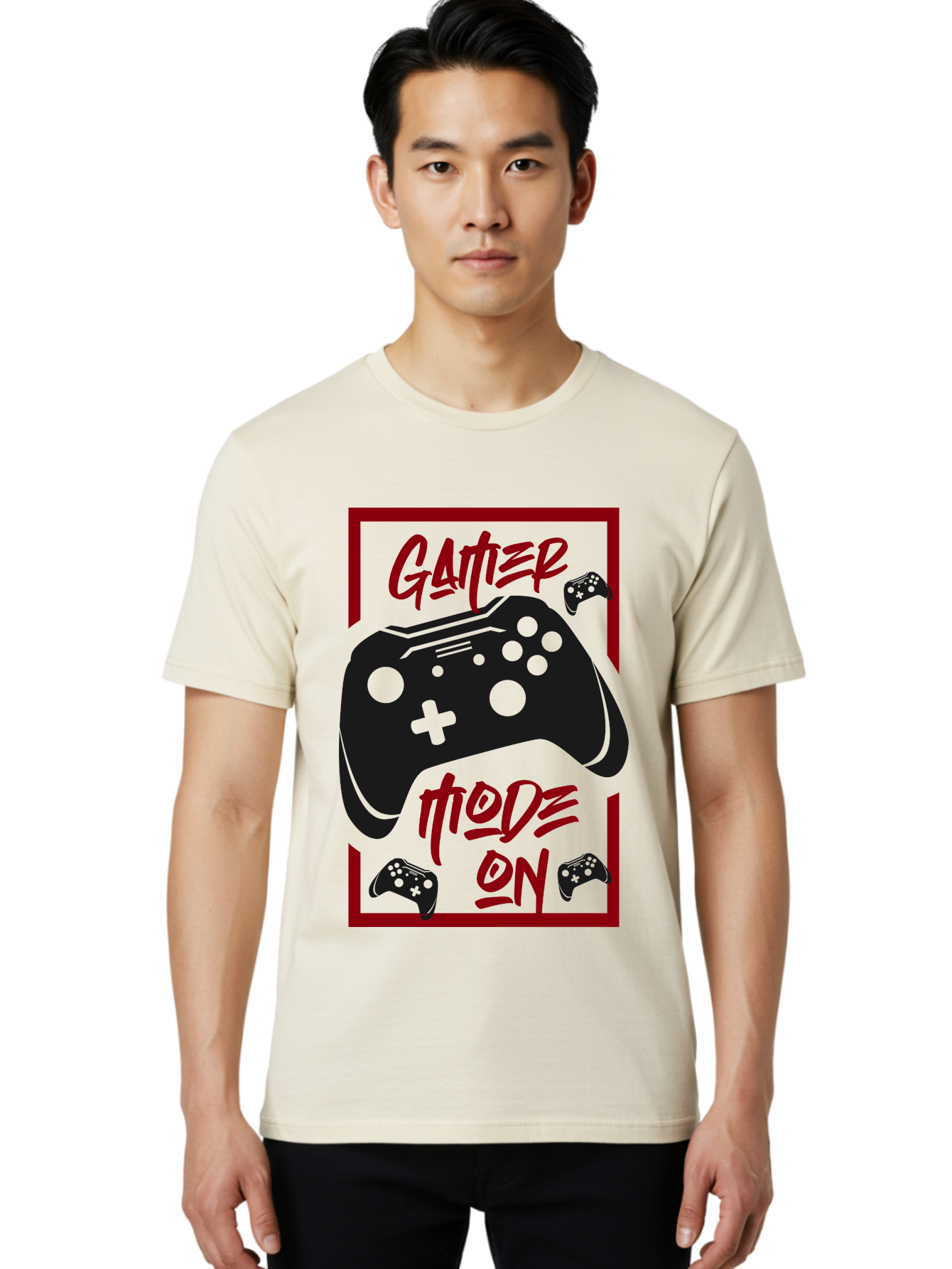 Gamer-Mode-On Men'S Graphic Tee, 100% Cotton, Comfortable Casual Summer Wear, Machine Washable, Game Controller, Gaming Graphics, Video Game Console, Game Mode On, Gather Mode, Gamer Culture, Gaming Community, Game On, Red And Green Design - Aaa634