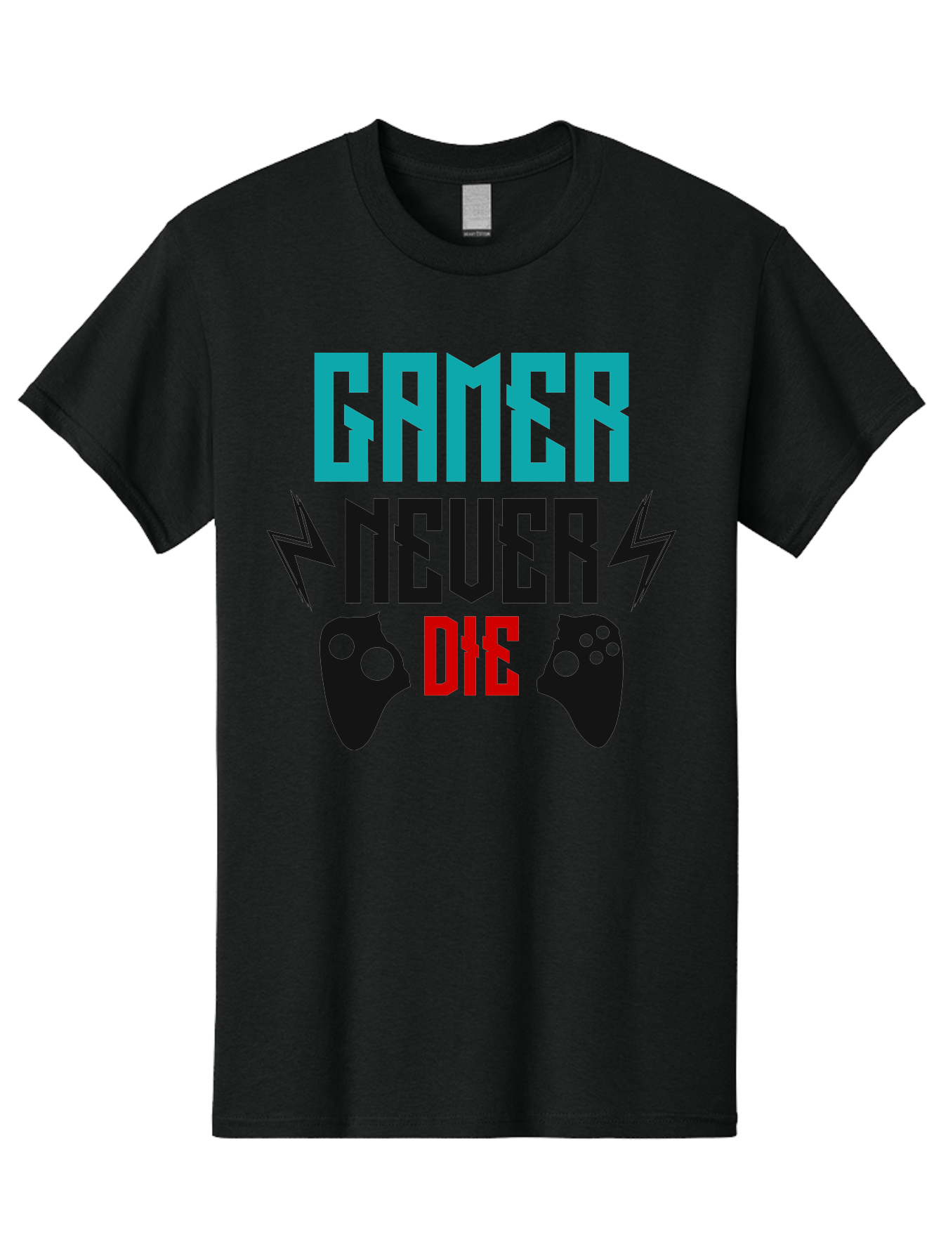 Gamer-Never-Die Men'S Graphic Tee, 100% Cotton, Comfortable Casual Summer Wear, Machine Washable, Gaming Culture, Gaming Controllers, Motivational Quote, Gamer Lifestyle, Video Games, Gaming Community, Game On - Aaa635