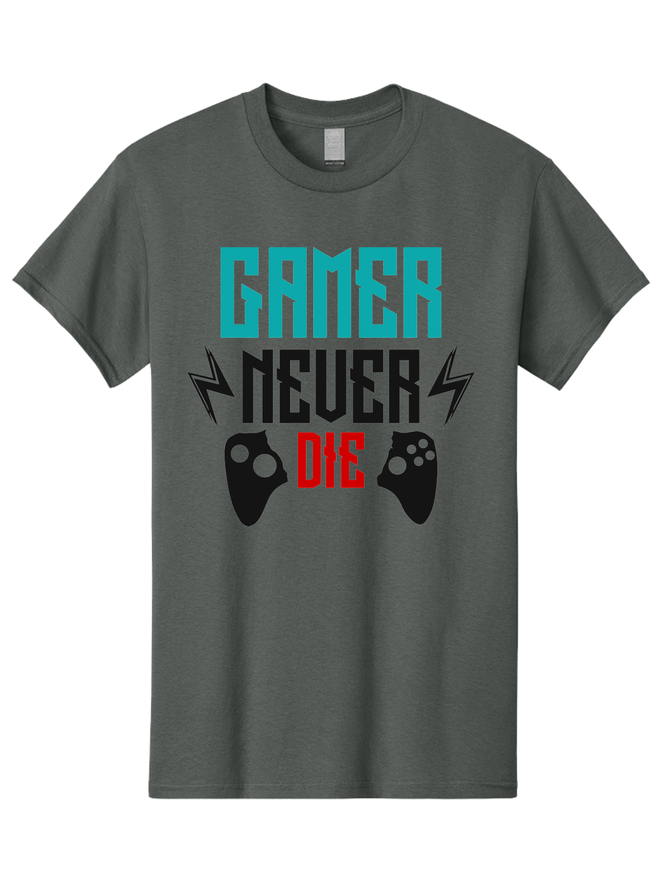 Gamer-Never-Die Men'S Graphic Tee, 100% Cotton, Comfortable Casual Summer Wear, Machine Washable, Gaming Culture, Gaming Controllers, Motivational Quote, Gamer Lifestyle, Video Games, Gaming Community, Game On - Aaa635