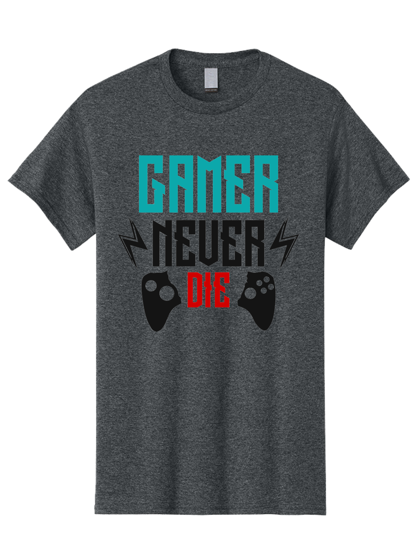 Gamer-Never-Die Men'S Graphic Tee, 100% Cotton, Comfortable Casual Summer Wear, Machine Washable, Gaming Culture, Gaming Controllers, Motivational Quote, Gamer Lifestyle, Video Games, Gaming Community, Game On - Aaa635