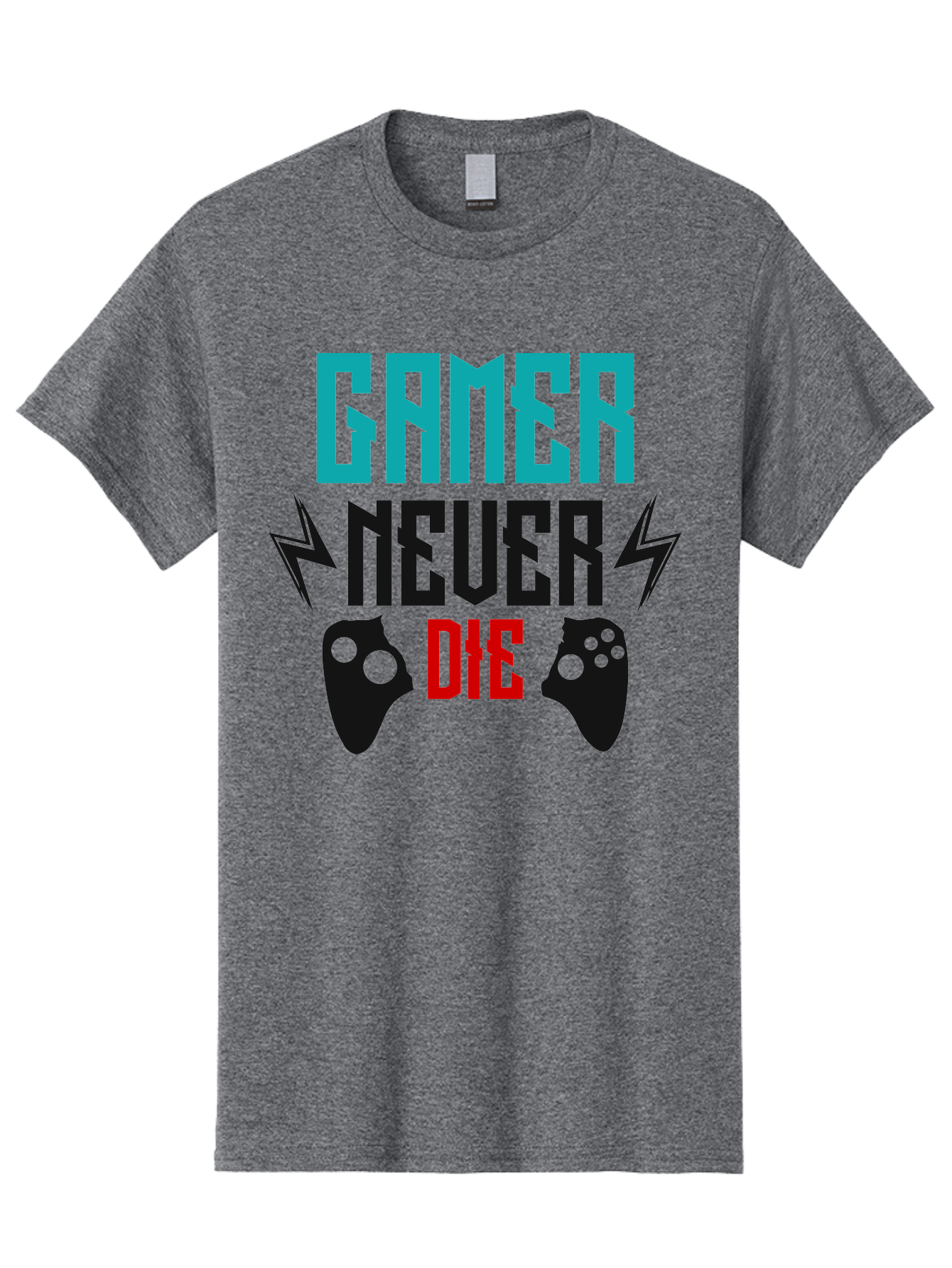 Gamer-Never-Die Men'S Graphic Tee, 100% Cotton, Comfortable Casual Summer Wear, Machine Washable, Gaming Culture, Gaming Controllers, Motivational Quote, Gamer Lifestyle, Video Games, Gaming Community, Game On - Aaa635