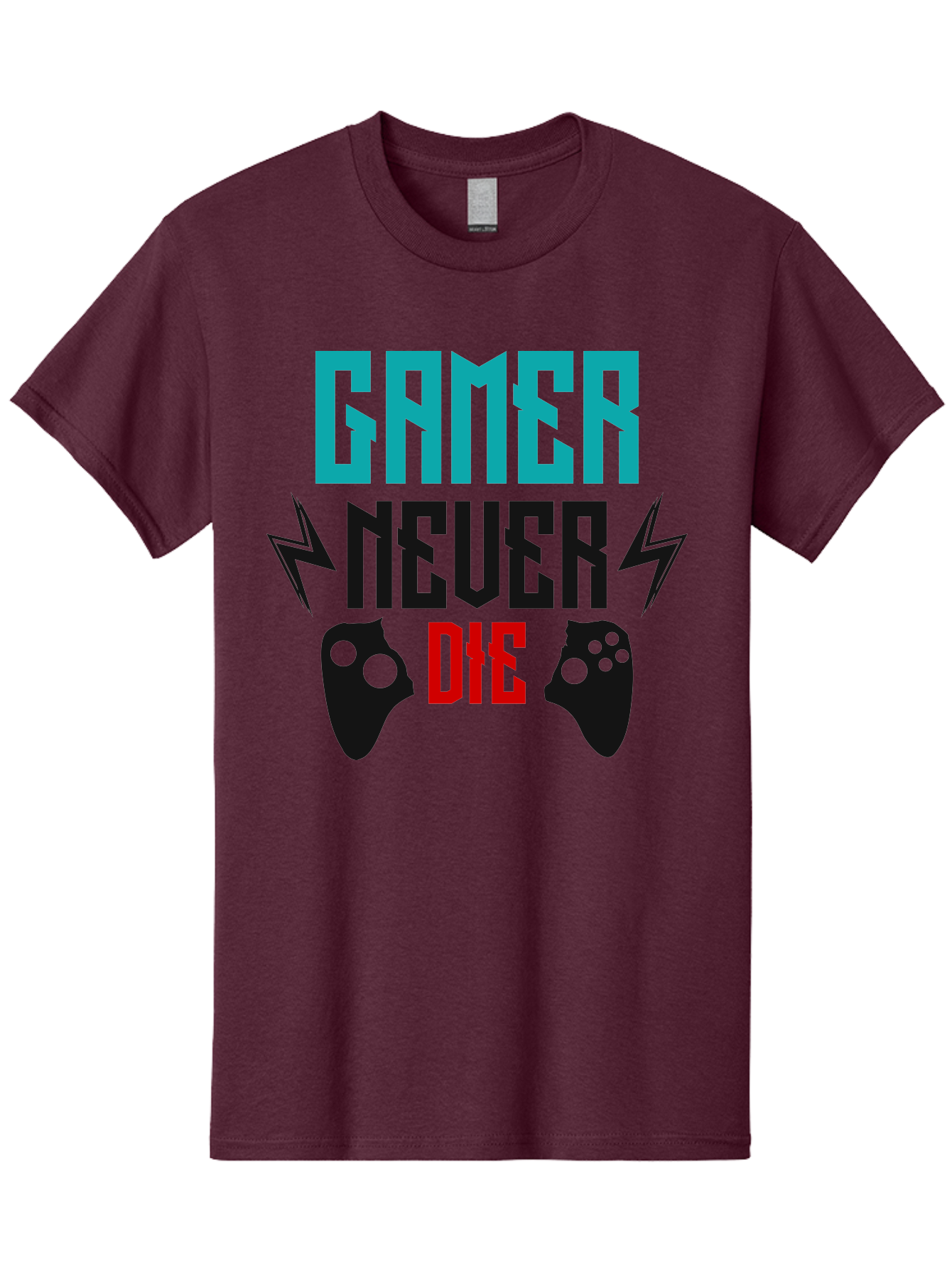 Gamer-Never-Die Men'S Graphic Tee, 100% Cotton, Comfortable Casual Summer Wear, Machine Washable, Gaming Culture, Gaming Controllers, Motivational Quote, Gamer Lifestyle, Video Games, Gaming Community, Game On - Aaa635