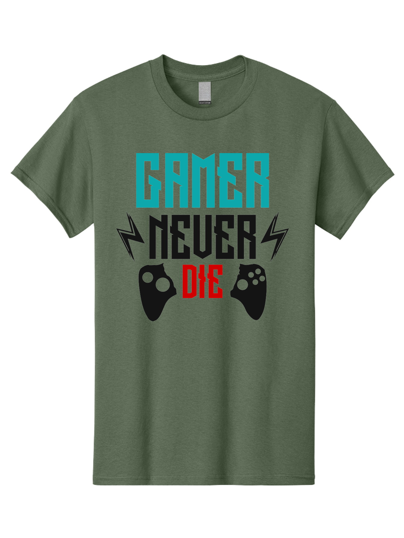 Gamer-Never-Die Men'S Graphic Tee, 100% Cotton, Comfortable Casual Summer Wear, Machine Washable, Gaming Culture, Gaming Controllers, Motivational Quote, Gamer Lifestyle, Video Games, Gaming Community, Game On - Aaa635