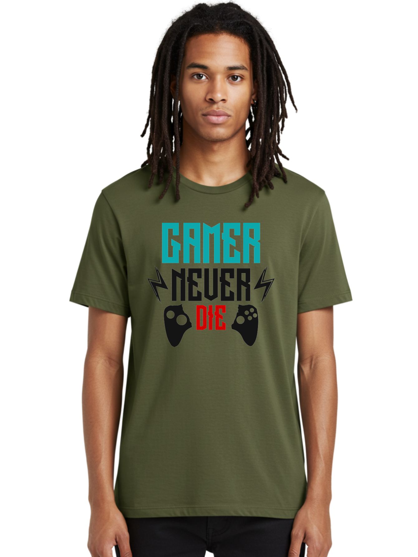 Gamer-Never-Die Men'S Graphic Tee, 100% Cotton, Comfortable Casual Summer Wear, Machine Washable, Gaming Culture, Gaming Controllers, Motivational Quote, Gamer Lifestyle, Video Games, Gaming Community, Game On - Aaa635