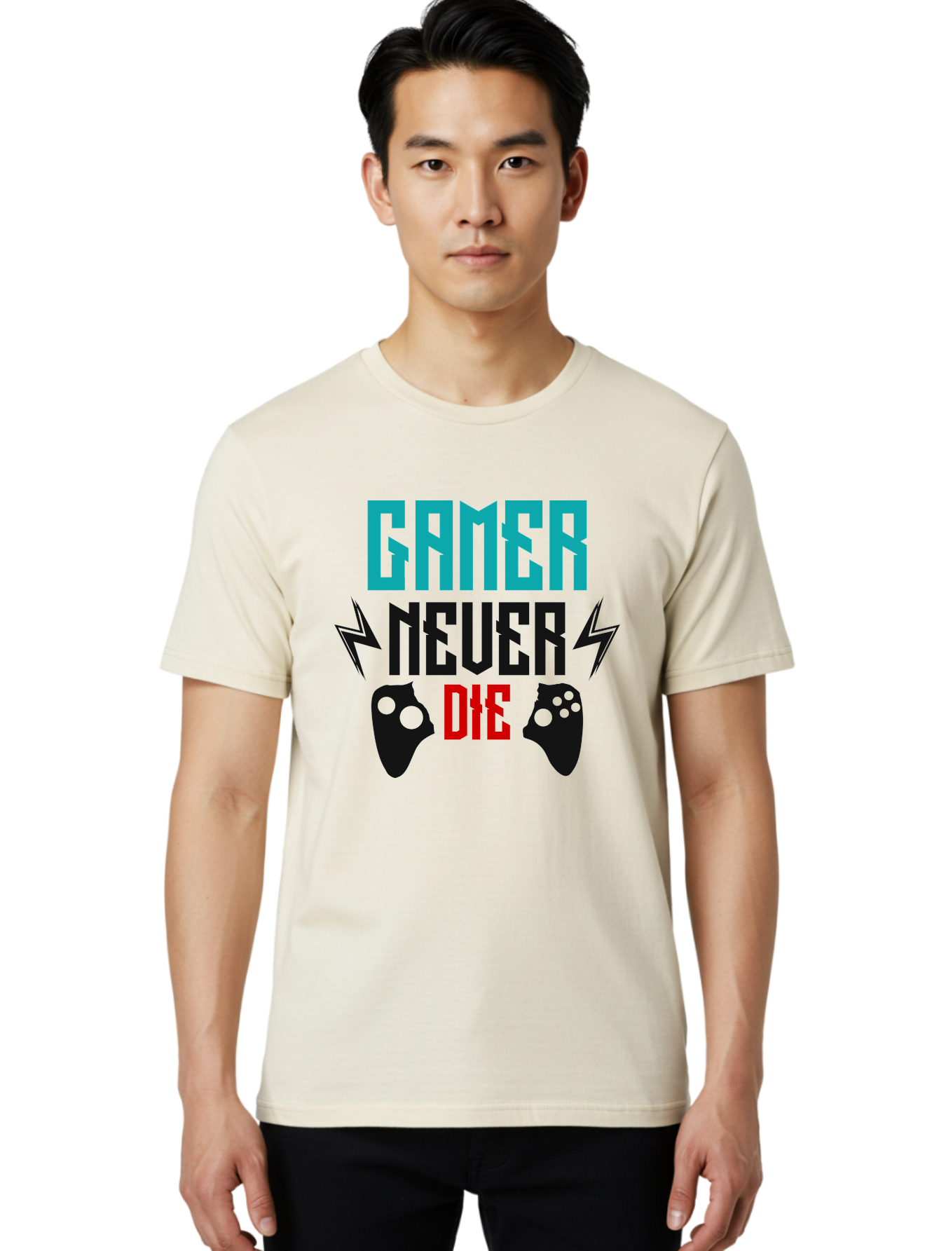 Gamer-Never-Die Men'S Graphic Tee, 100% Cotton, Comfortable Casual Summer Wear, Machine Washable, Gaming Culture, Gaming Controllers, Motivational Quote, Gamer Lifestyle, Video Games, Gaming Community, Game On - Aaa635