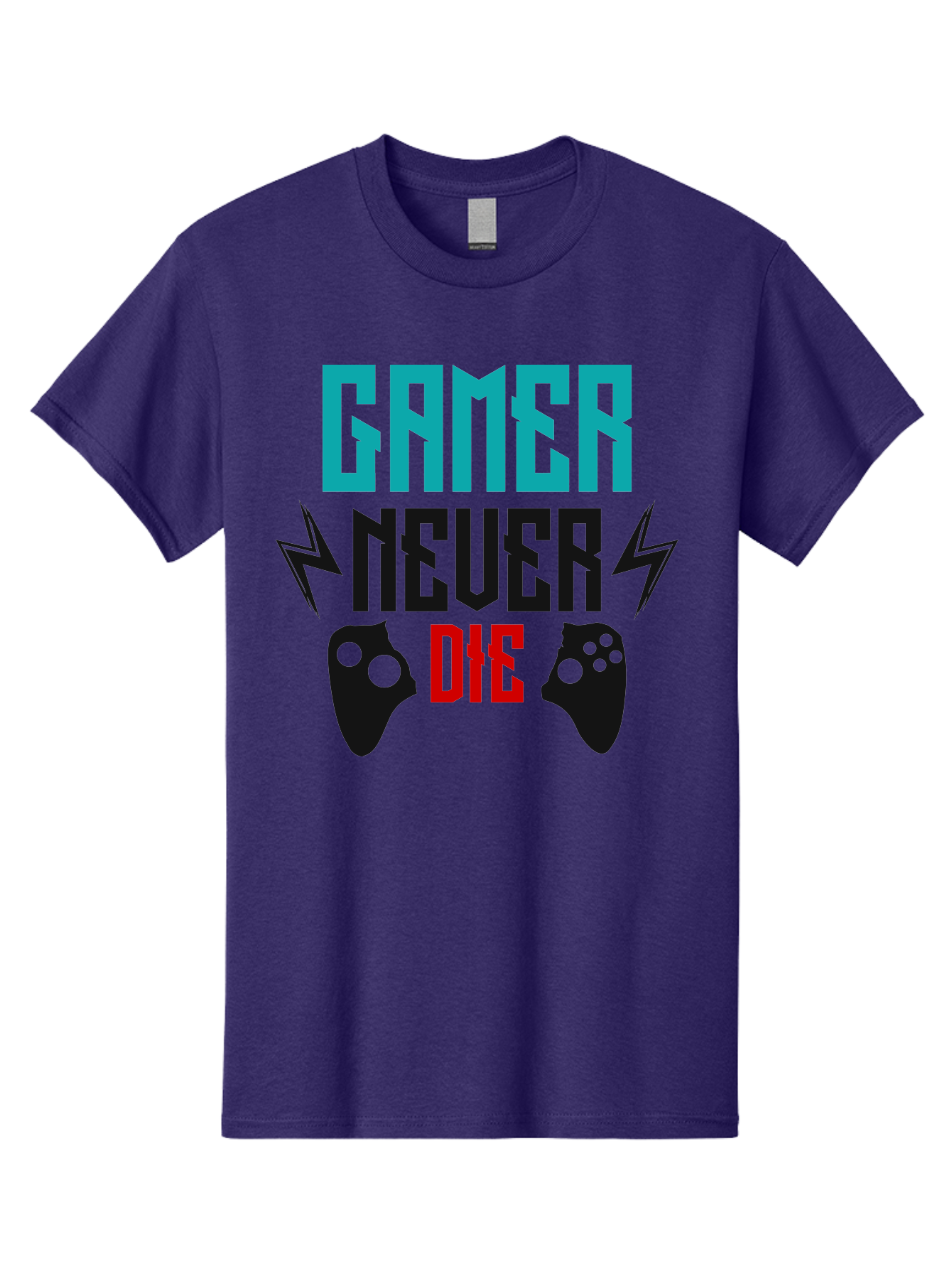 Gamer-Never-Die Men'S Graphic Tee, 100% Cotton, Comfortable Casual Summer Wear, Machine Washable, Gaming Culture, Gaming Controllers, Motivational Quote, Gamer Lifestyle, Video Games, Gaming Community, Game On - Aaa635