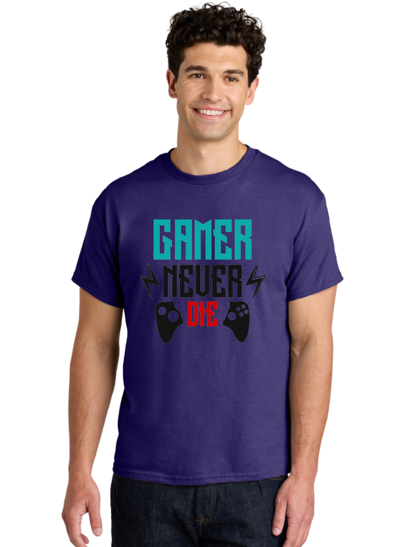 Gamer-Never-Die Men'S Graphic Tee, 100% Cotton, Comfortable Casual Summer Wear, Machine Washable, Gaming Culture, Gaming Controllers, Motivational Quote, Gamer Lifestyle, Video Games, Gaming Community, Game On - Aaa635