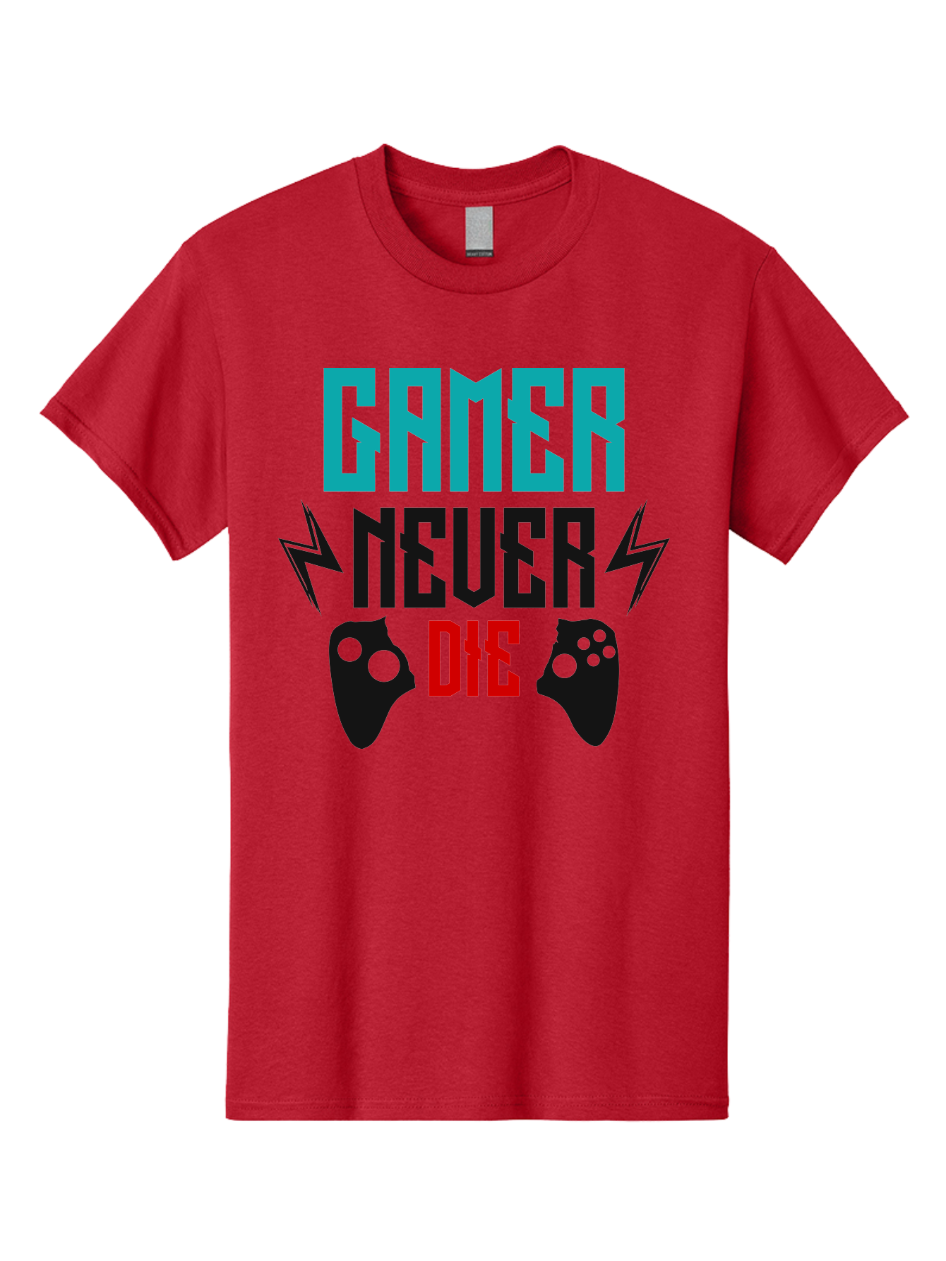 Gamer-Never-Die Men'S Graphic Tee, 100% Cotton, Comfortable Casual Summer Wear, Machine Washable, Gaming Culture, Gaming Controllers, Motivational Quote, Gamer Lifestyle, Video Games, Gaming Community, Game On - Aaa635
