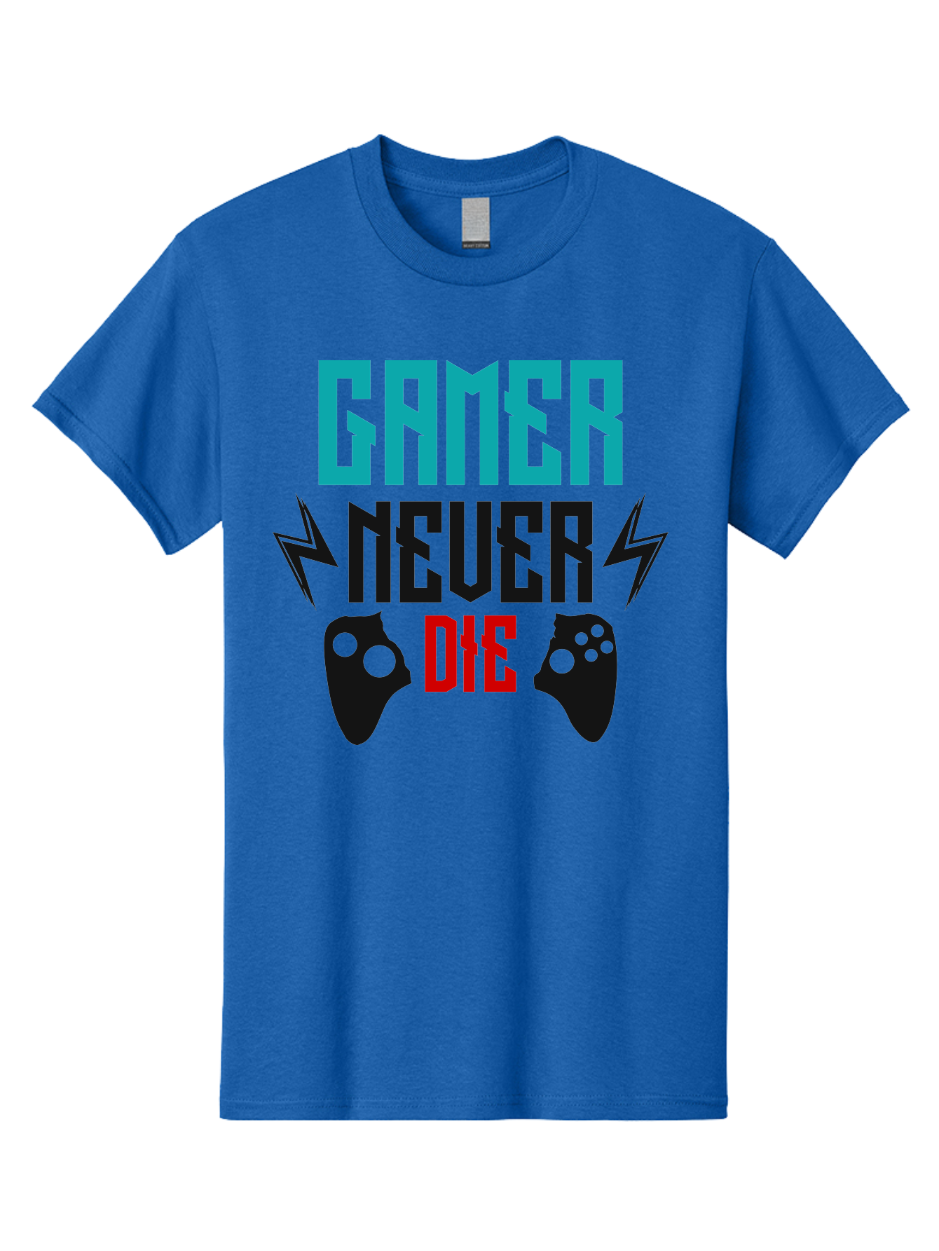 Gamer-Never-Die Men'S Graphic Tee, 100% Cotton, Comfortable Casual Summer Wear, Machine Washable, Gaming Culture, Gaming Controllers, Motivational Quote, Gamer Lifestyle, Video Games, Gaming Community, Game On - Aaa635