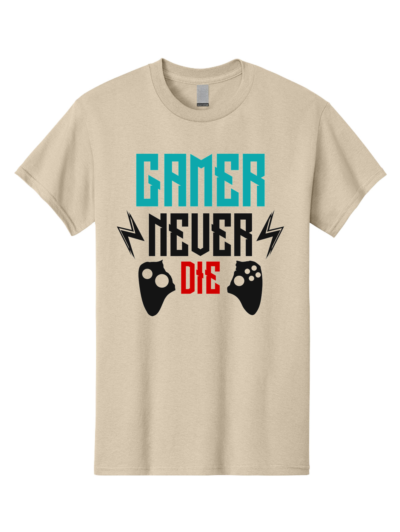 Gamer-Never-Die Men'S Graphic Tee, 100% Cotton, Comfortable Casual Summer Wear, Machine Washable, Gaming Culture, Gaming Controllers, Motivational Quote, Gamer Lifestyle, Video Games, Gaming Community, Game On - Aaa635