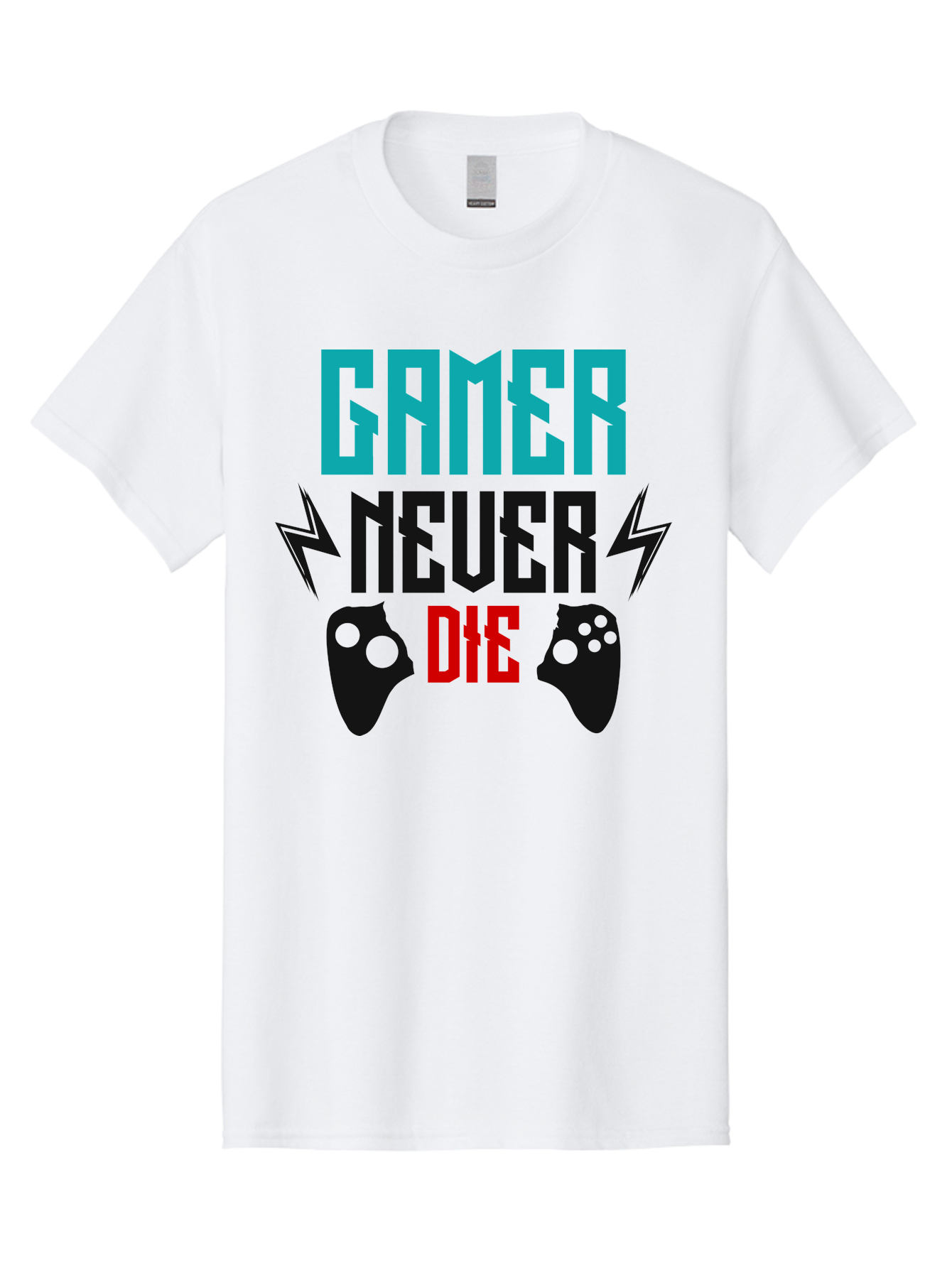 Gamer-Never-Die Men'S Graphic Tee, 100% Cotton, Comfortable Casual Summer Wear, Machine Washable, Gaming Culture, Gaming Controllers, Motivational Quote, Gamer Lifestyle, Video Games, Gaming Community, Game On - Aaa635