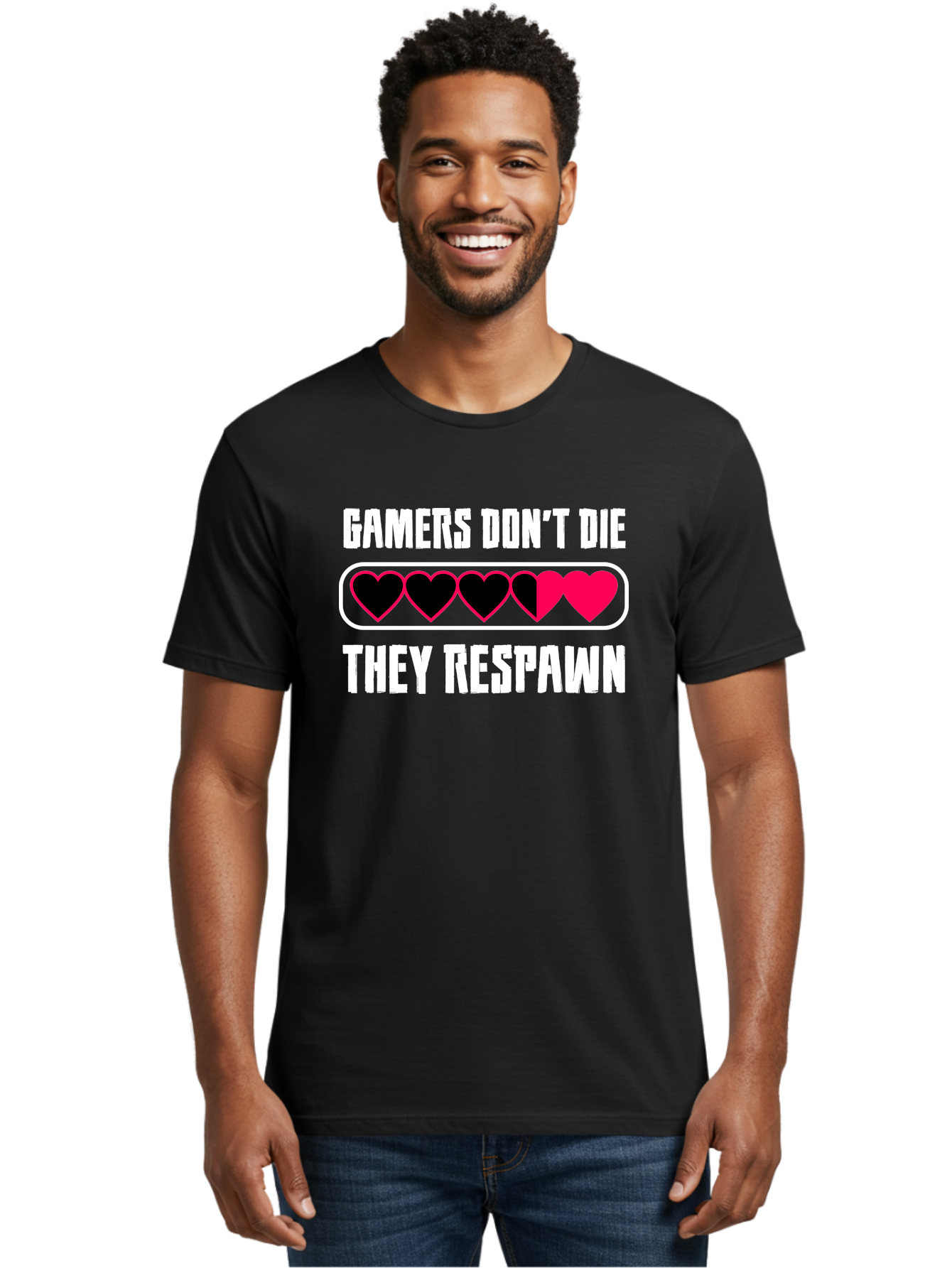 Gamers-Don-T-Die-They-Respwan Men'S Graphic Tee, 100% Cotton, Comfortable Casual Summer Wear, Machine Washable, Gaming Quote, Gamer Life, Respawn, Video Game Humor, Gaming Culture, Gamer Hearts, Digital Entertainment, Gaming Phrase - Aaa637
