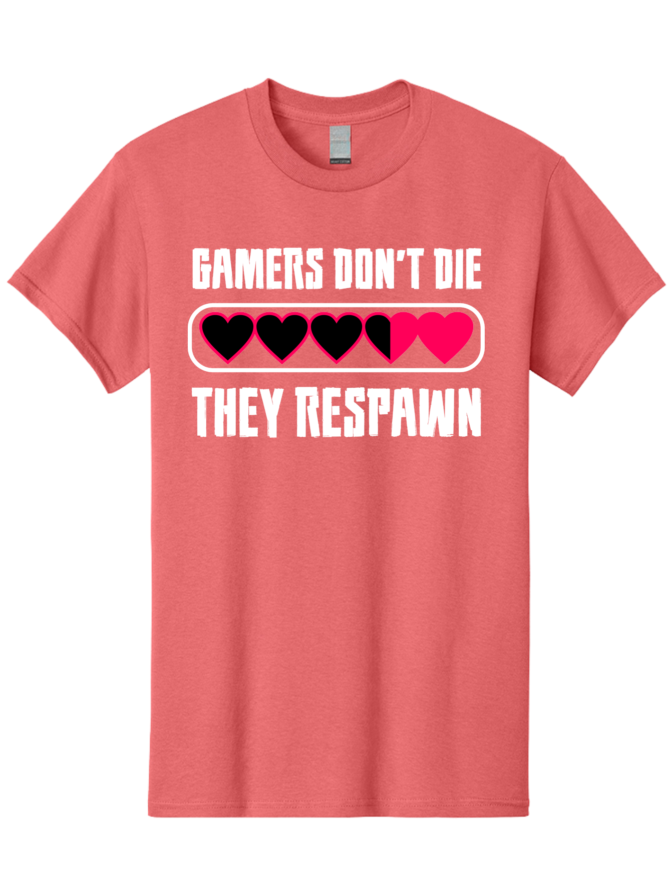 Gamers-Don-T-Die-They-Respwan Men'S Graphic Tee, 100% Cotton, Comfortable Casual Summer Wear, Machine Washable, Gaming Quote, Gamer Life, Respawn, Video Game Humor, Gaming Culture, Gamer Hearts, Digital Entertainment, Gaming Phrase - Aaa637