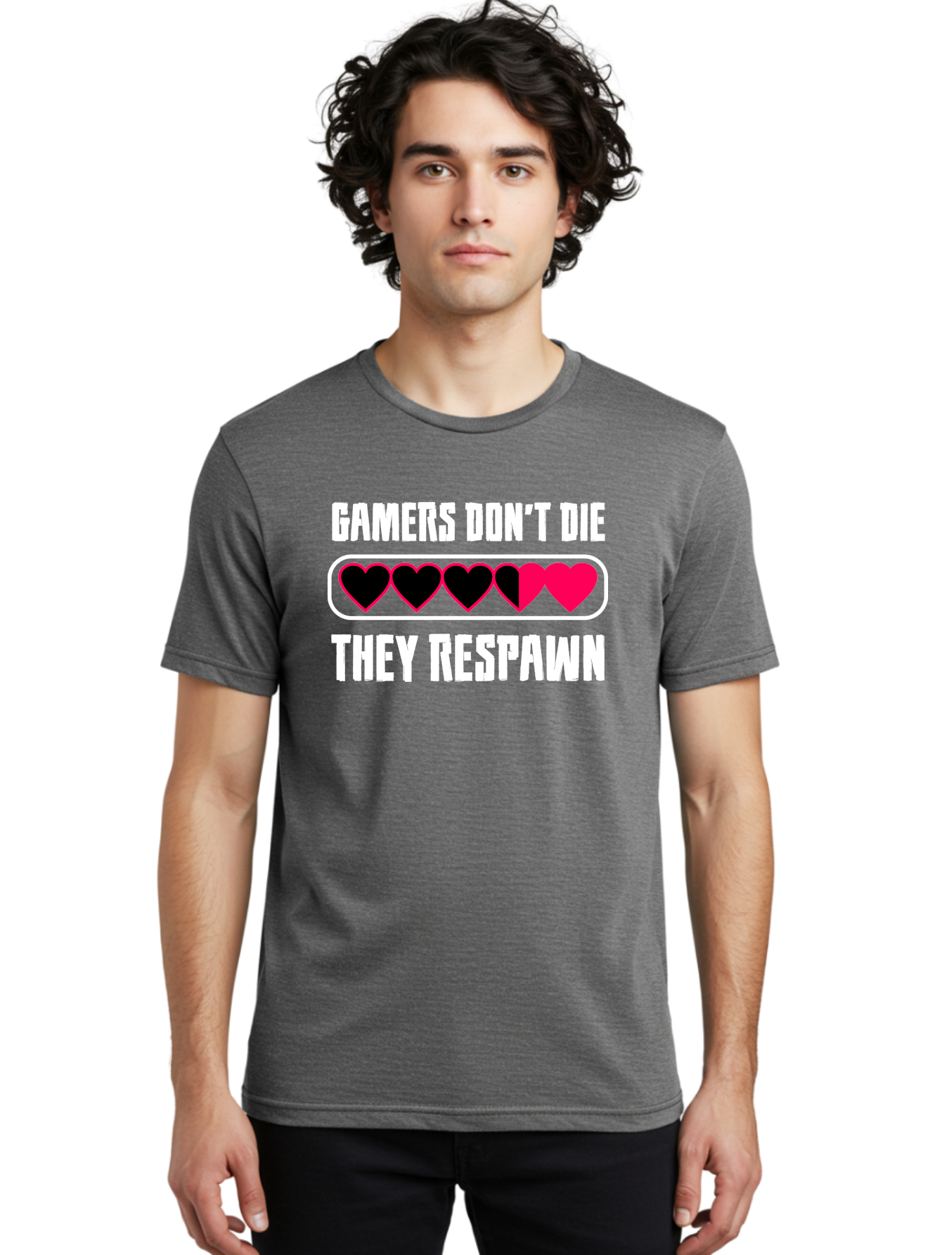 Gamers-Don-T-Die-They-Respwan Men'S Graphic Tee, 100% Cotton, Comfortable Casual Summer Wear, Machine Washable, Gaming Quote, Gamer Life, Respawn, Video Game Humor, Gaming Culture, Gamer Hearts, Digital Entertainment, Gaming Phrase - Aaa637