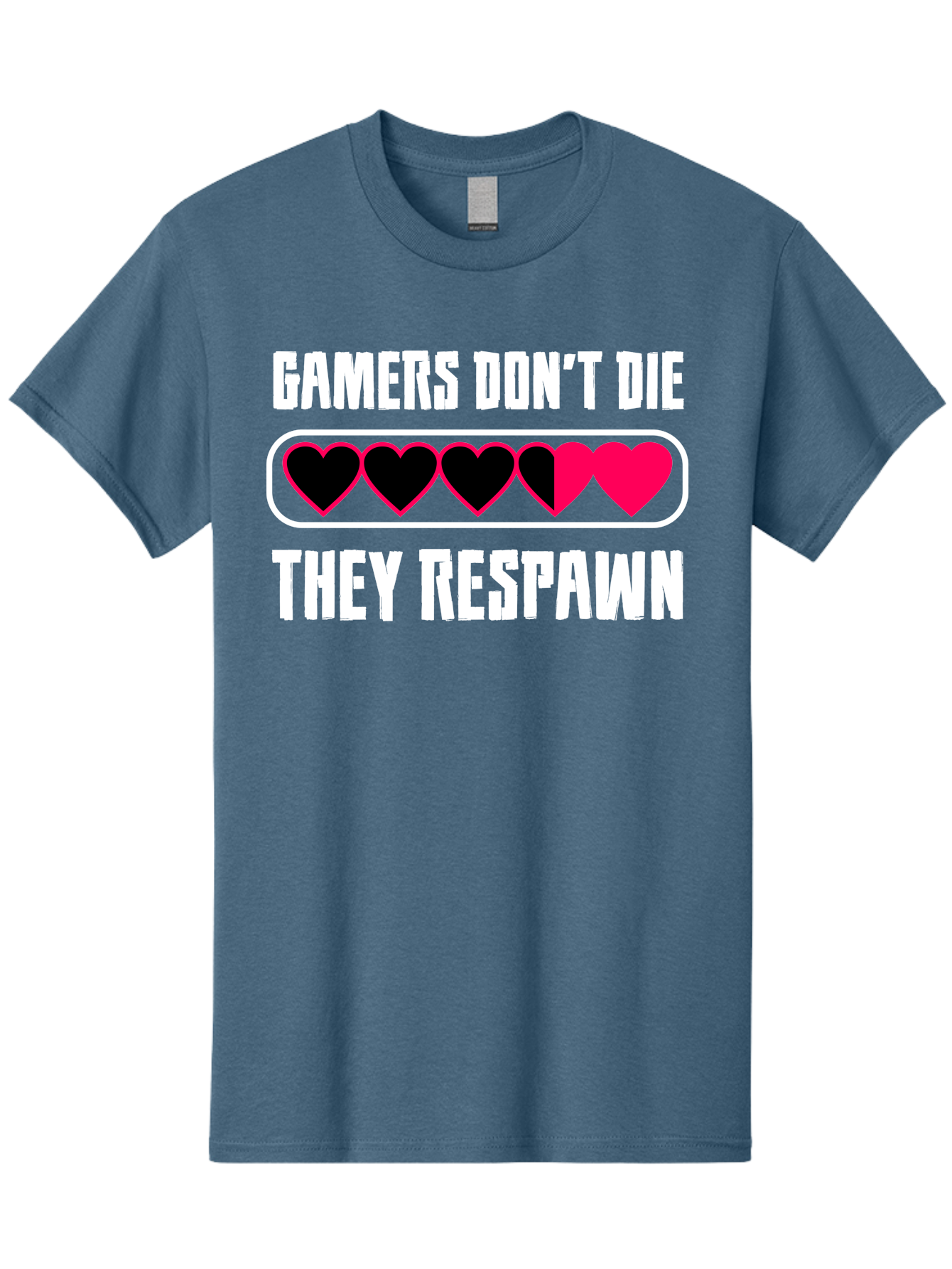 Gamers-Don-T-Die-They-Respwan Men'S Graphic Tee, 100% Cotton, Comfortable Casual Summer Wear, Machine Washable, Gaming Quote, Gamer Life, Respawn, Video Game Humor, Gaming Culture, Gamer Hearts, Digital Entertainment, Gaming Phrase - Aaa637