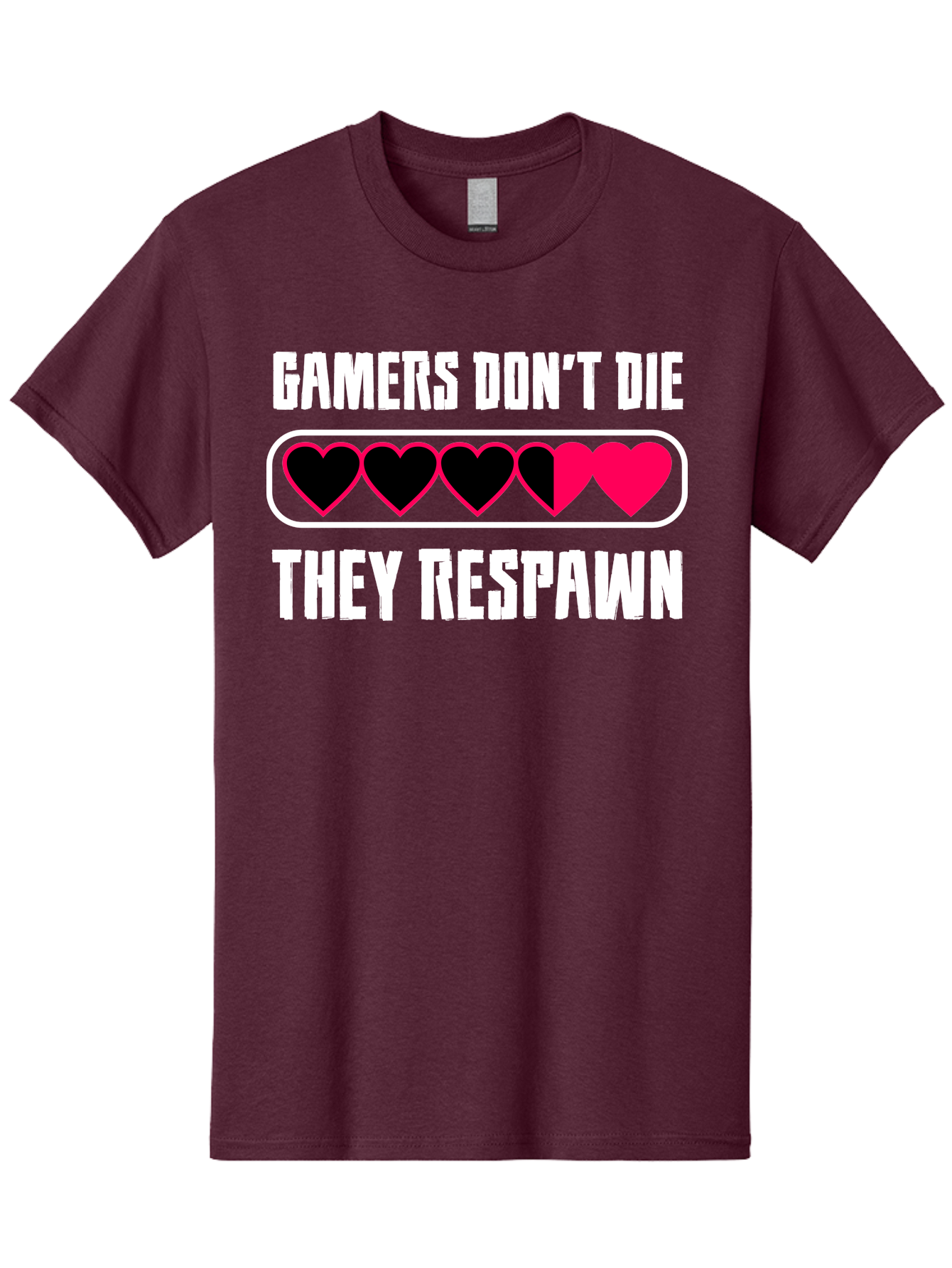 Gamers-Don-T-Die-They-Respwan Men'S Graphic Tee, 100% Cotton, Comfortable Casual Summer Wear, Machine Washable, Gaming Quote, Gamer Life, Respawn, Video Game Humor, Gaming Culture, Gamer Hearts, Digital Entertainment, Gaming Phrase - Aaa637