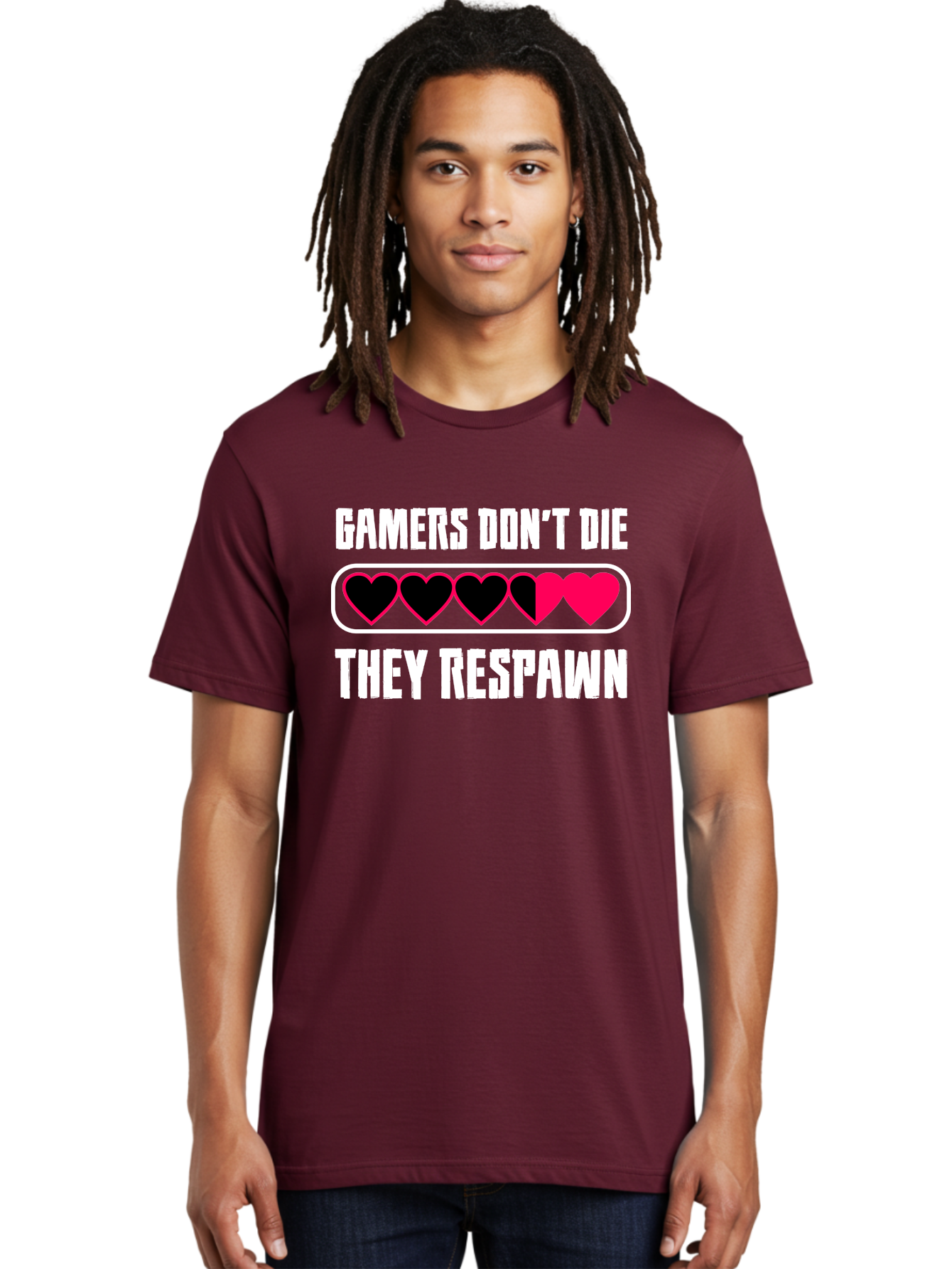 Gamers-Don-T-Die-They-Respwan Men'S Graphic Tee, 100% Cotton, Comfortable Casual Summer Wear, Machine Washable, Gaming Quote, Gamer Life, Respawn, Video Game Humor, Gaming Culture, Gamer Hearts, Digital Entertainment, Gaming Phrase - Aaa637