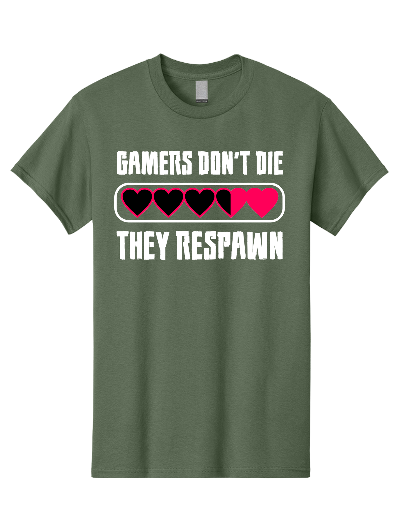 Gamers-Don-T-Die-They-Respwan Men'S Graphic Tee, 100% Cotton, Comfortable Casual Summer Wear, Machine Washable, Gaming Quote, Gamer Life, Respawn, Video Game Humor, Gaming Culture, Gamer Hearts, Digital Entertainment, Gaming Phrase - Aaa637