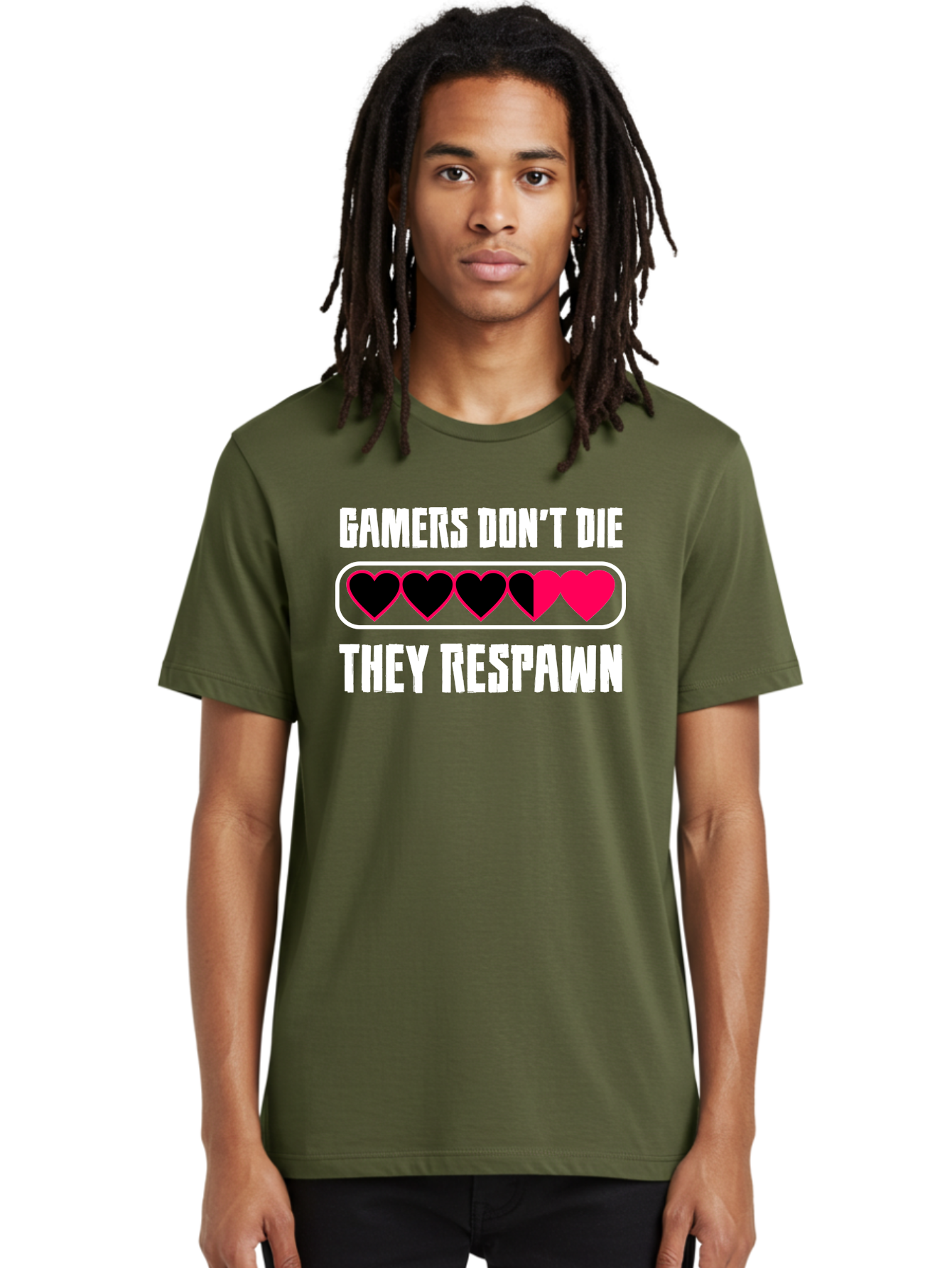 Gamers-Don-T-Die-They-Respwan Men'S Graphic Tee, 100% Cotton, Comfortable Casual Summer Wear, Machine Washable, Gaming Quote, Gamer Life, Respawn, Video Game Humor, Gaming Culture, Gamer Hearts, Digital Entertainment, Gaming Phrase - Aaa637