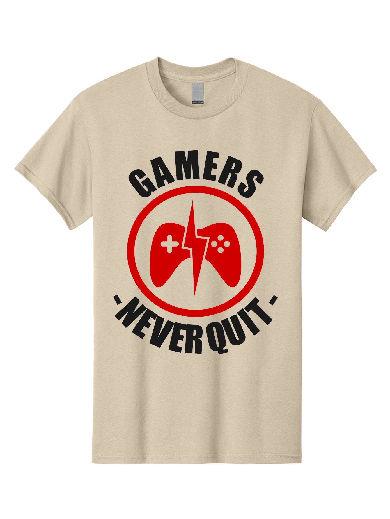 Gamers-Never-Quit Men'S Graphic Tee, 100% Cotton, Comfortable Casual Summer Wear, Machine Washable, Gaming Logo, Red Gamepad Symbol, Bold Typography, Motivational Quote, Never Quit Attitude, Gaming Culture, Gamer Spirit - Aaa638