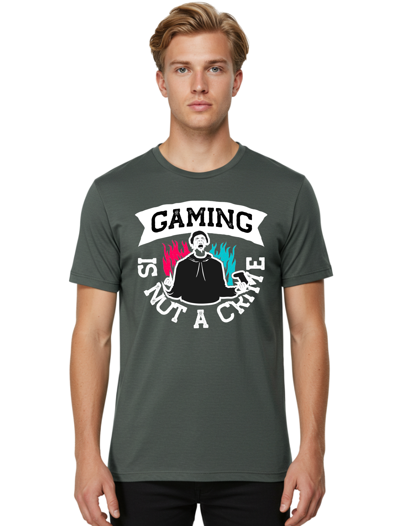 Gaming-Is-Not-A-Crime Men'S Graphic Tee, 100% Cotton, Comfortable Casual Summer Wear, Machine Washable, Gaming Culture, Gamer Identity, Pop Culture Graphics, Bold Typography, Video Game Illustrations, Passionate Expression, Loud And Proud, - Aaa639