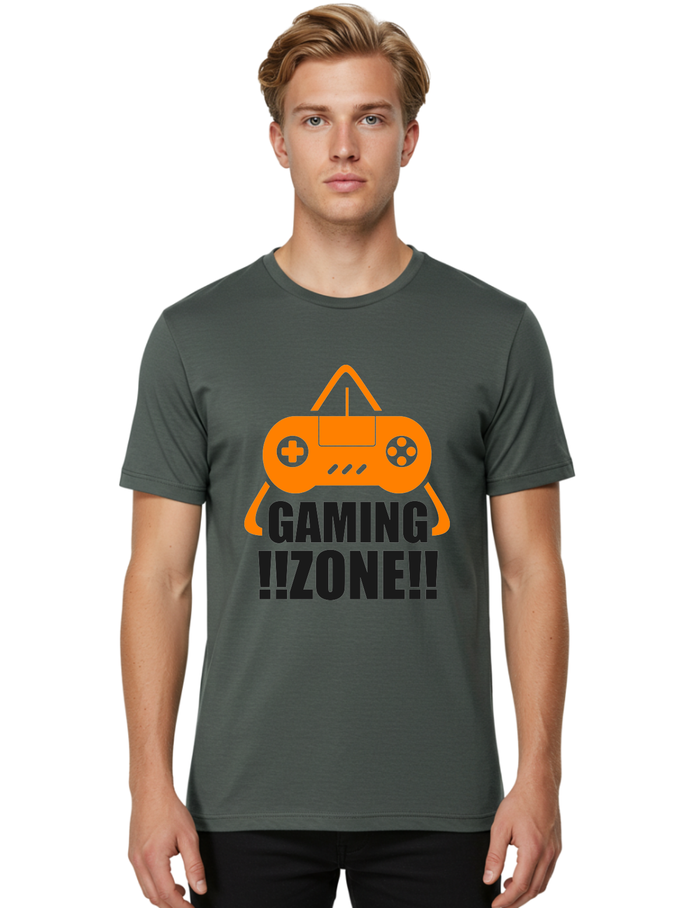 Gaming-Zone Men'S Graphic Tee, 100% Cotton, Comfortable Casual Summer Wear, Machine Washable, Gaming Controller, Orange Graphics, Gaming Zone, Video Games, Gaming Community, Online Gaming, Gaming Culture, Gamer Lifestyle - Aaa641