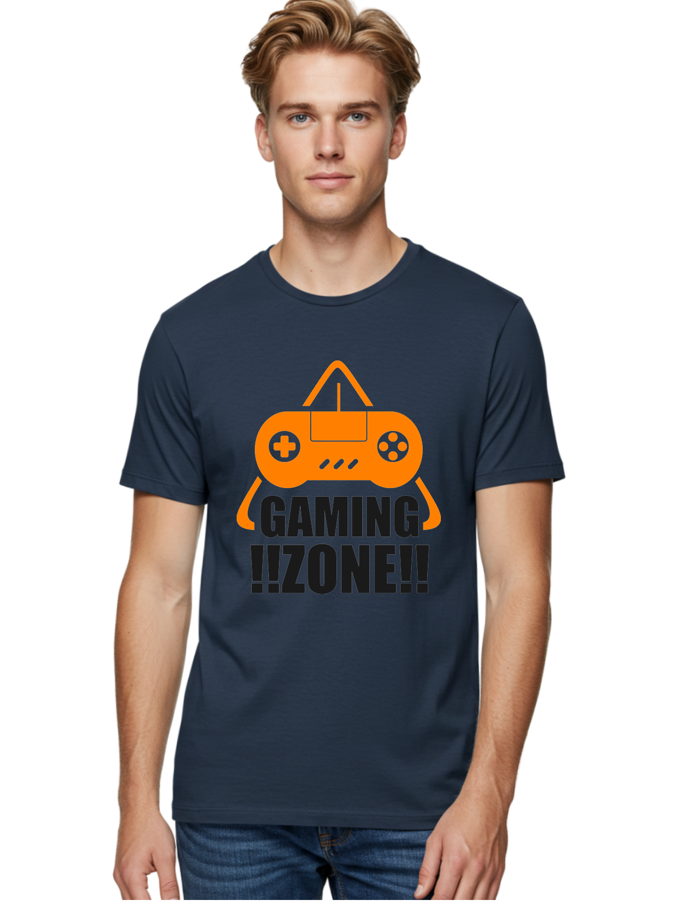 Gaming-Zone Men'S Graphic Tee, 100% Cotton, Comfortable Casual Summer Wear, Machine Washable, Gaming Controller, Orange Graphics, Gaming Zone, Video Games, Gaming Community, Online Gaming, Gaming Culture, Gamer Lifestyle - Aaa641