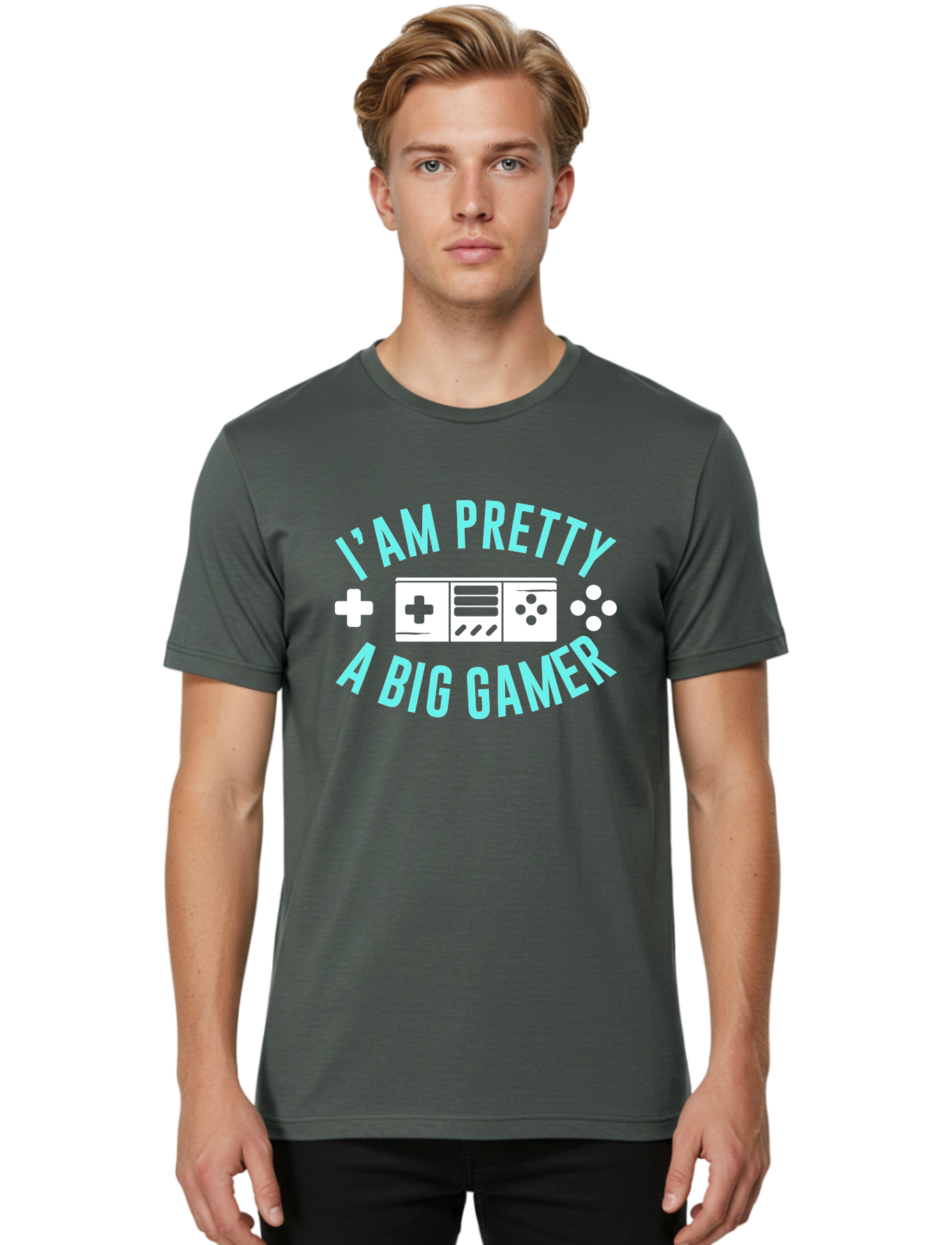 I-Am-Pretty-A-Big-Gamer Men'S Graphic Tee, 100% Cotton, Comfortable Casual Summer Wear, Machine Washable, Gaming Graphic, Gamer Quote, Game Console Icon, I Am Pretty Big Gamer, Positive Affirmation, Gaming Culture, Fun Design, - Aaa642