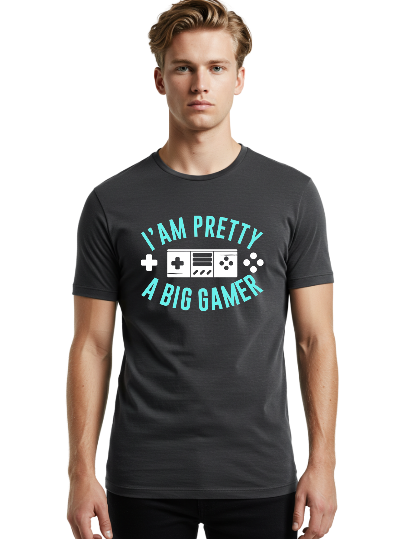 I-Am-Pretty-A-Big-Gamer Men'S Graphic Tee, 100% Cotton, Comfortable Casual Summer Wear, Machine Washable, Gaming Graphic, Gamer Quote, Game Console Icon, I Am Pretty Big Gamer, Positive Affirmation, Gaming Culture, Fun Design, - Aaa642