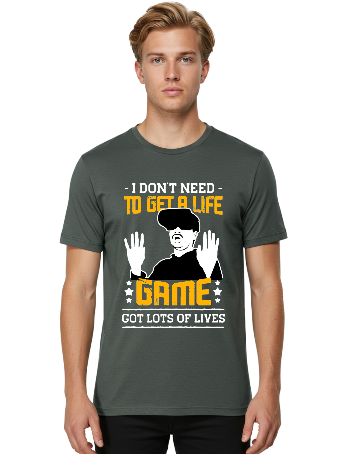 I-Don-T-Need-To-Get-A-Life-Game Men'S Graphic Tee, 100% Cotton, Comfortable Casual Summer Wear, Machine Washable, Gaming Humor, Video Game Quote, Gamer Lifestyle, Multiple Lives, Playful Graphics, Gaming Culture, Retro Gaming Style - Aaa645