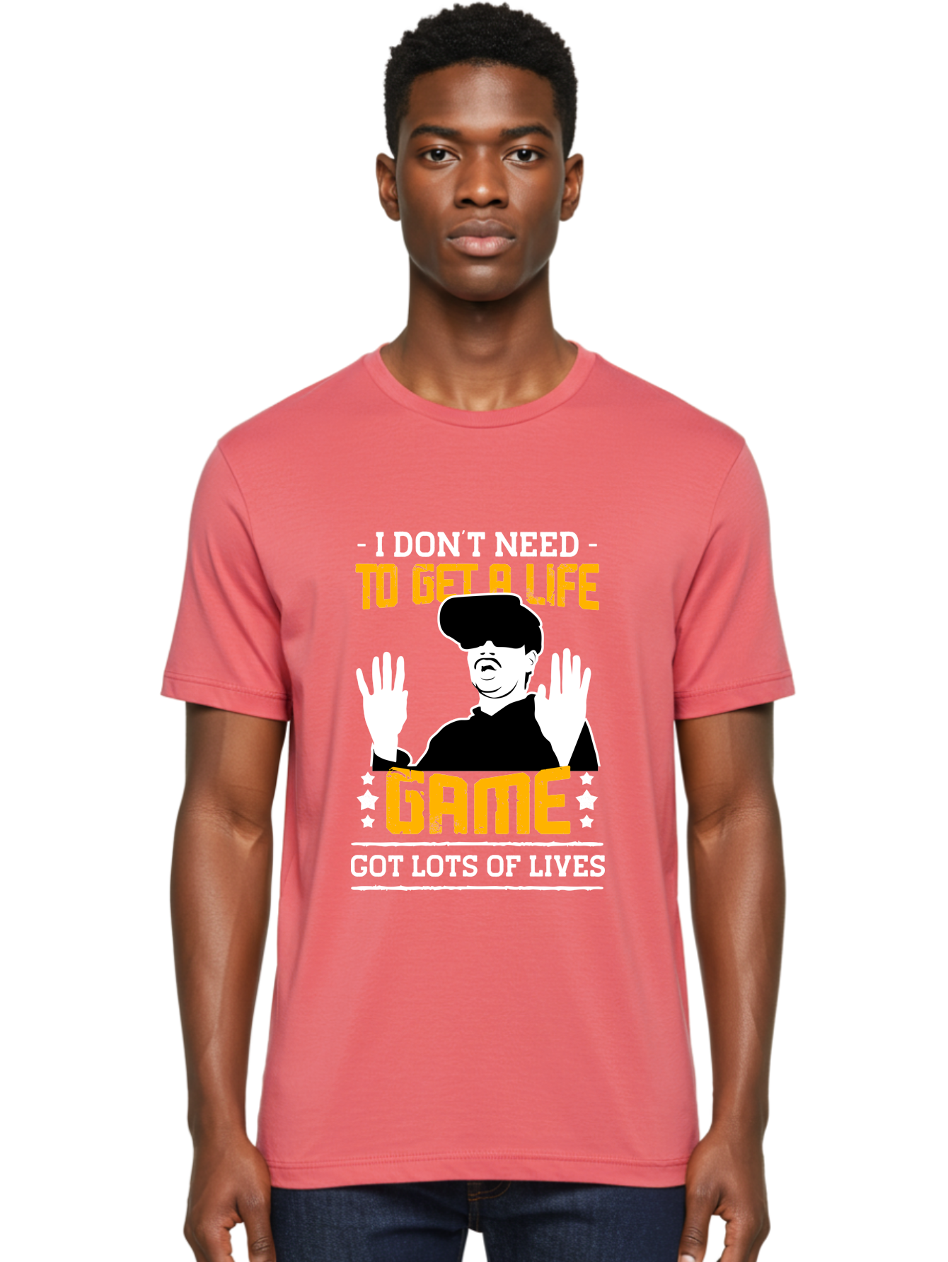 I-Don-T-Need-To-Get-A-Life-Game Men'S Graphic Tee, 100% Cotton, Comfortable Casual Summer Wear, Machine Washable, Gaming Humor, Video Game Quote, Gamer Lifestyle, Multiple Lives, Playful Graphics, Gaming Culture, Retro Gaming Style - Aaa645