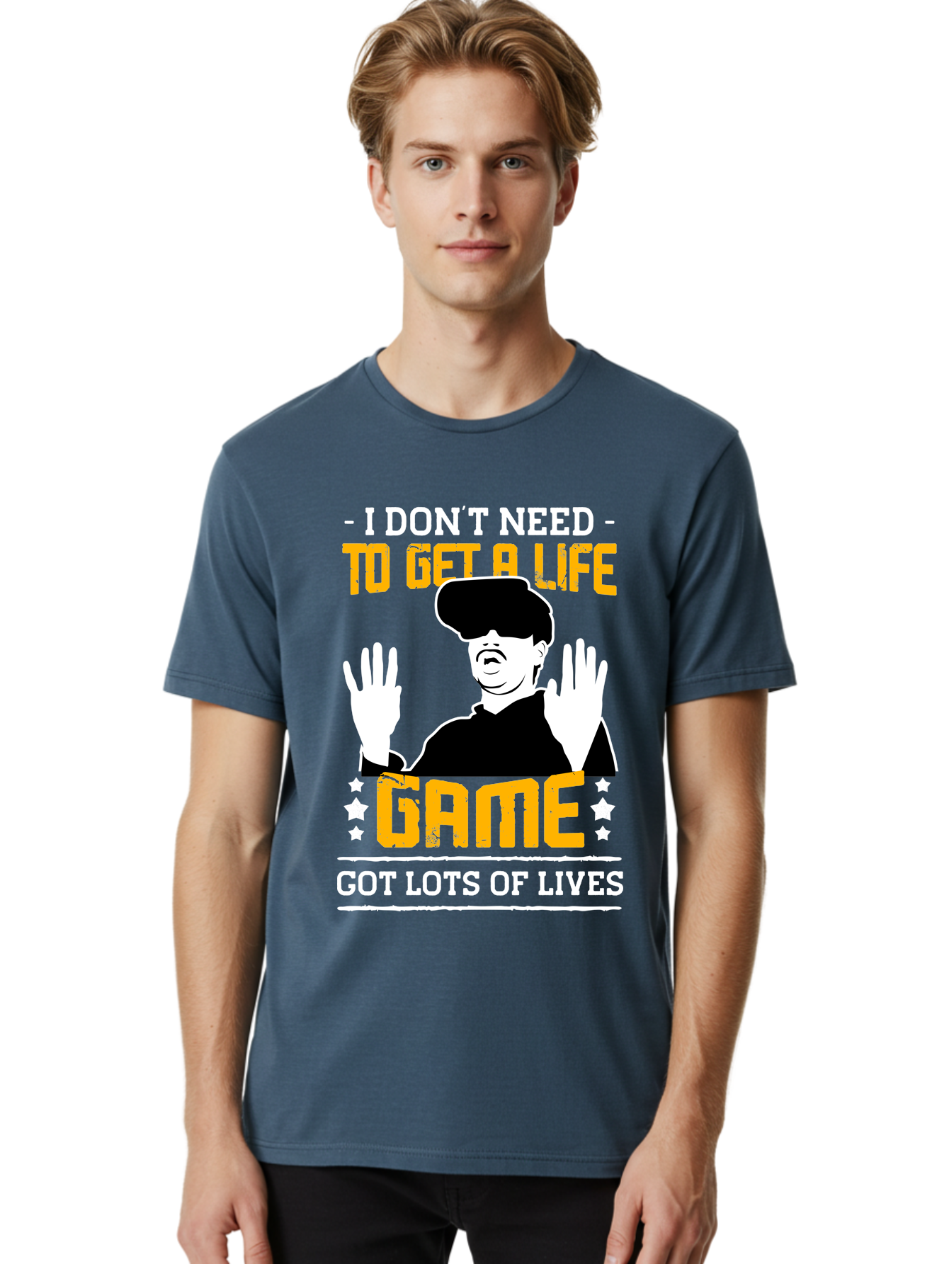 I-Don-T-Need-To-Get-A-Life-Game Men'S Graphic Tee, 100% Cotton, Comfortable Casual Summer Wear, Machine Washable, Gaming Humor, Video Game Quote, Gamer Lifestyle, Multiple Lives, Playful Graphics, Gaming Culture, Retro Gaming Style - Aaa645