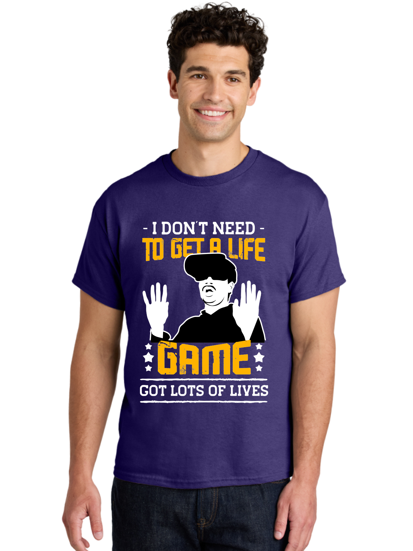 I-Don-T-Need-To-Get-A-Life-Game Men'S Graphic Tee, 100% Cotton, Comfortable Casual Summer Wear, Machine Washable, Gaming Humor, Video Game Quote, Gamer Lifestyle, Multiple Lives, Playful Graphics, Gaming Culture, Retro Gaming Style - Aaa645