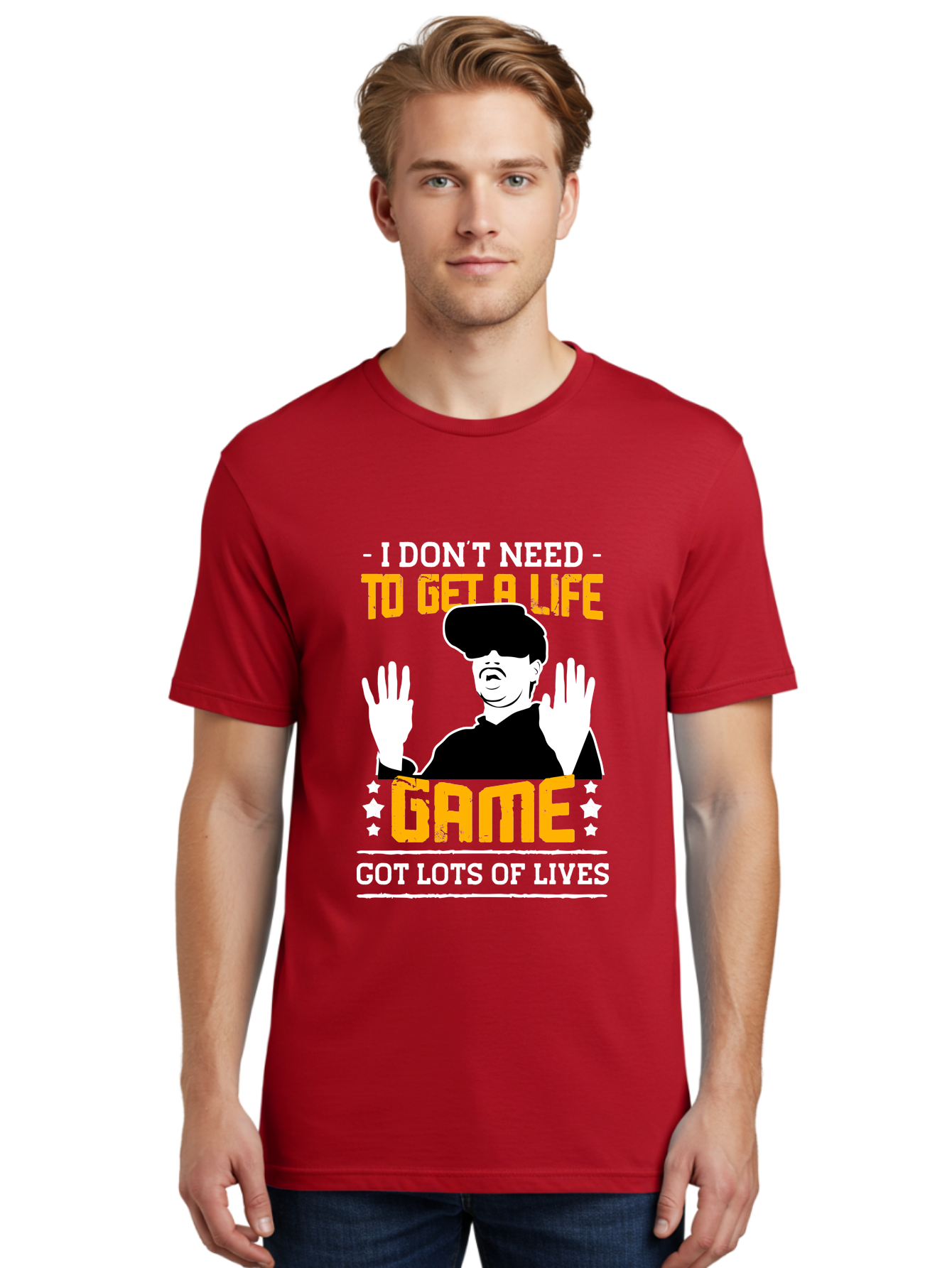 I-Don-T-Need-To-Get-A-Life-Game Men'S Graphic Tee, 100% Cotton, Comfortable Casual Summer Wear, Machine Washable, Gaming Humor, Video Game Quote, Gamer Lifestyle, Multiple Lives, Playful Graphics, Gaming Culture, Retro Gaming Style - Aaa645