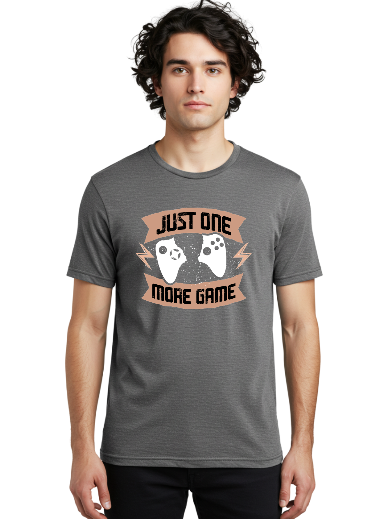 Just-One-More-Game Men'S Graphic Tee, 100% Cotton, Comfortable Casual Summer Wear, Machine Washable, Gaming Controllers, Video Game, Gaming Culture, Just One More Game, Playful Design, Gaming Quote, Retro Gaming - Aaa649