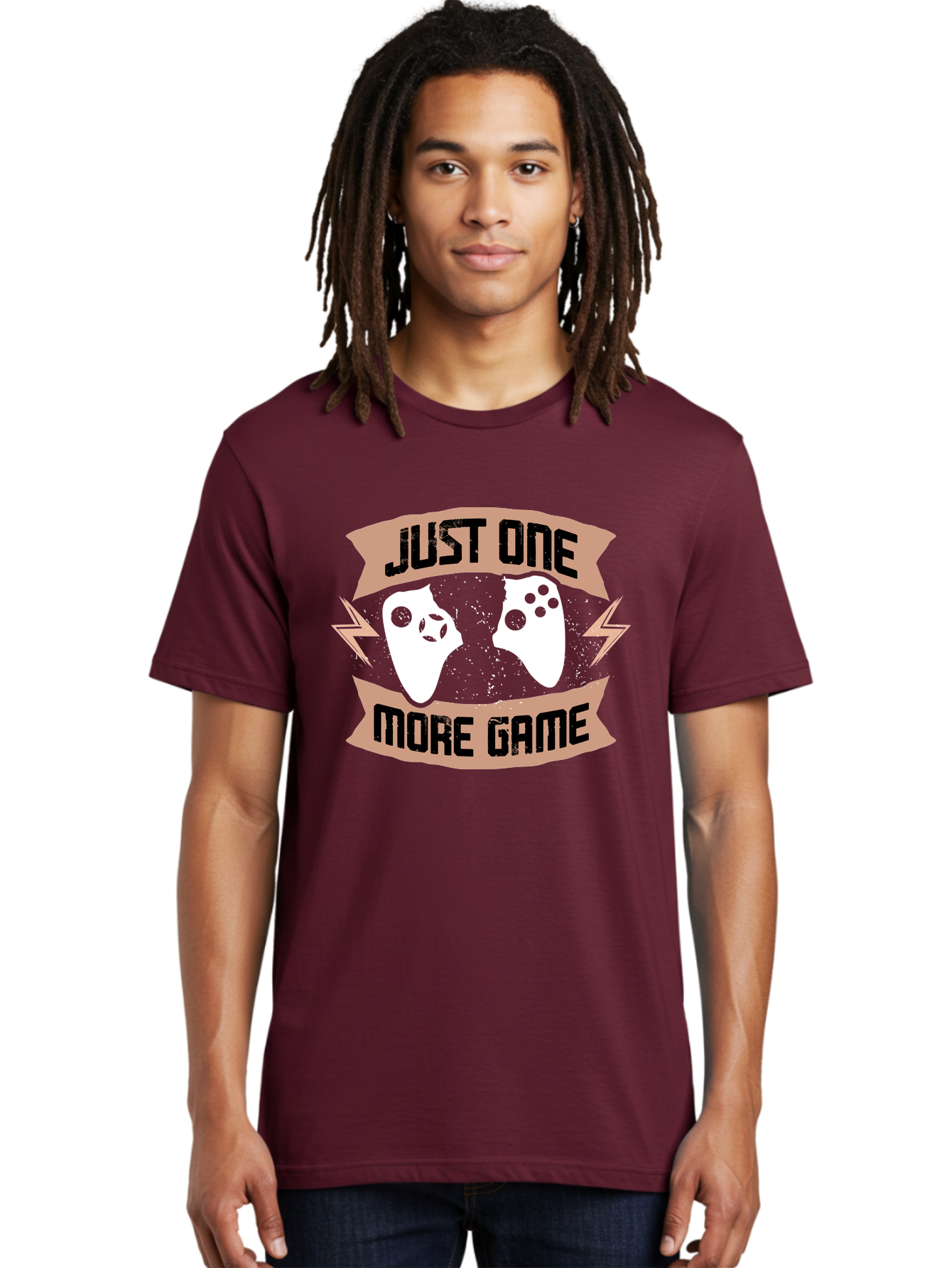 Just-One-More-Game Men'S Graphic Tee, 100% Cotton, Comfortable Casual Summer Wear, Machine Washable, Gaming Controllers, Video Game, Gaming Culture, Just One More Game, Playful Design, Gaming Quote, Retro Gaming - Aaa649