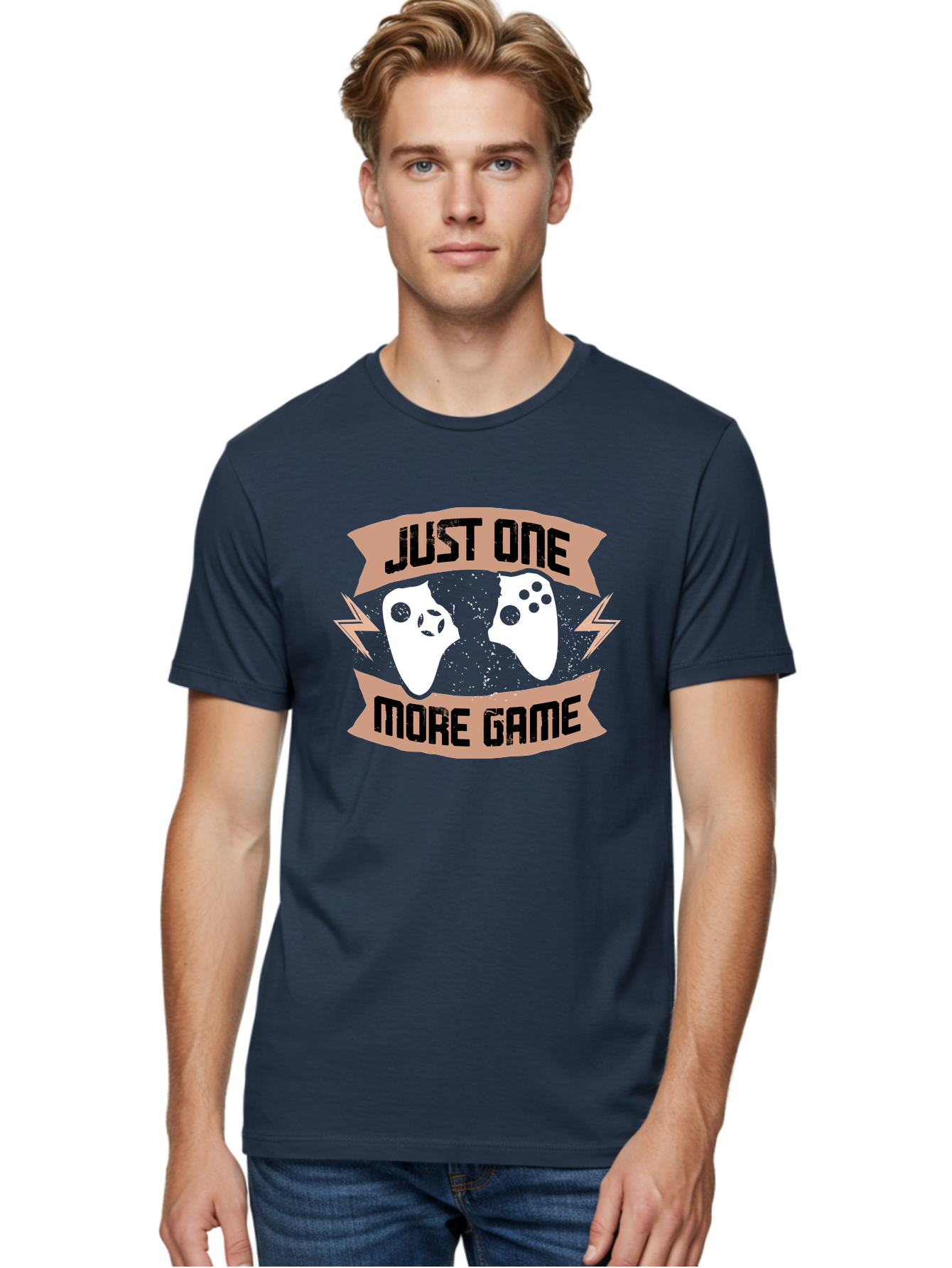Just-One-More-Game Men'S Graphic Tee, 100% Cotton, Comfortable Casual Summer Wear, Machine Washable, Gaming Controllers, Video Game, Gaming Culture, Just One More Game, Playful Design, Gaming Quote, Retro Gaming - Aaa649