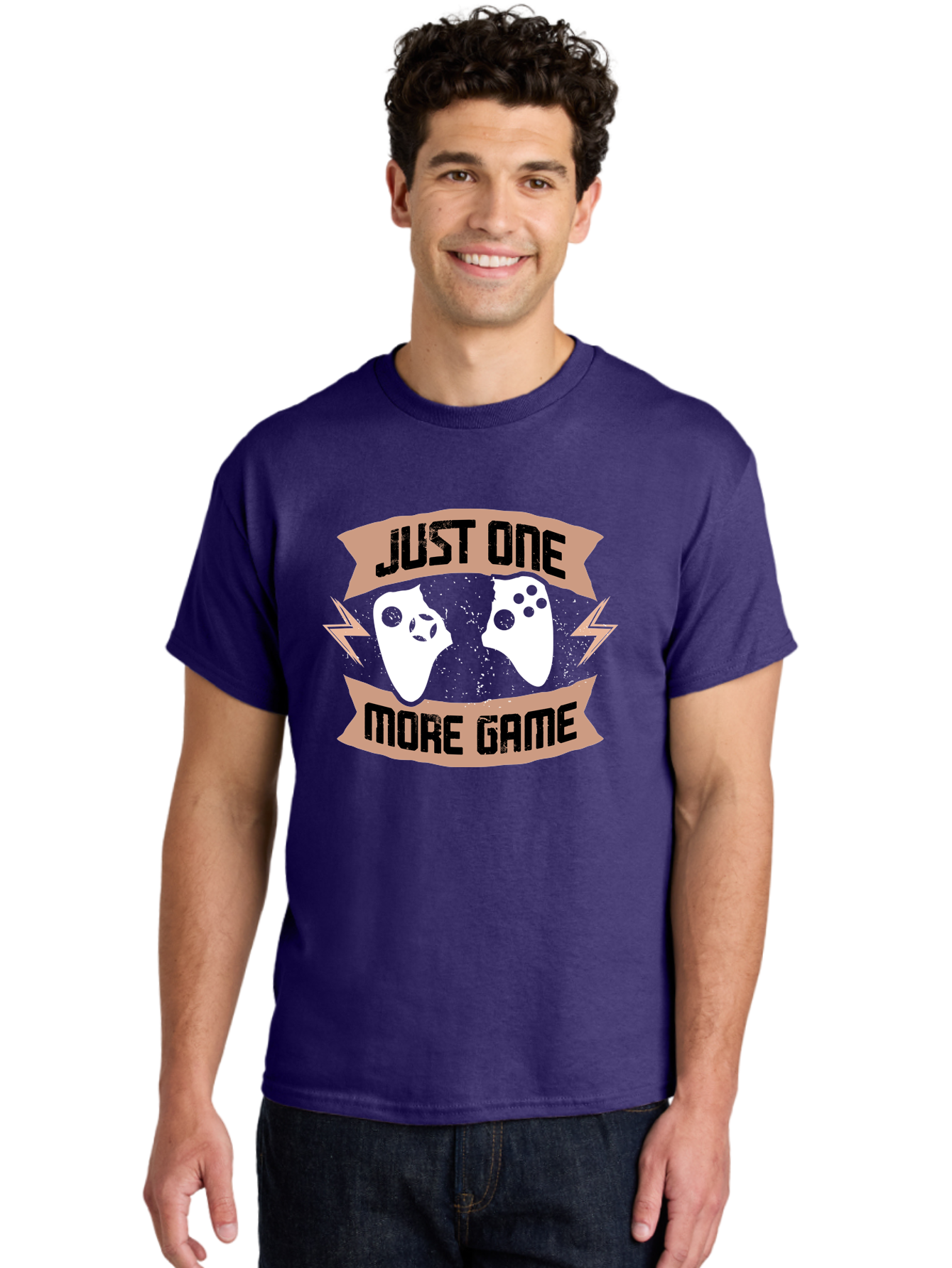 Just-One-More-Game Men'S Graphic Tee, 100% Cotton, Comfortable Casual Summer Wear, Machine Washable, Gaming Controllers, Video Game, Gaming Culture, Just One More Game, Playful Design, Gaming Quote, Retro Gaming - Aaa649