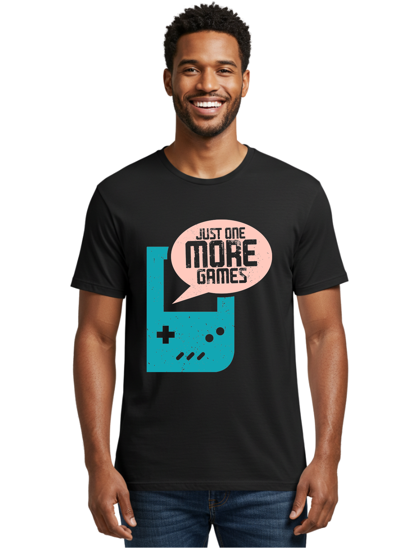 Just-One-More-Games Men'S Graphic Tee, 100% Cotton, Comfortable Casual Summer Wear, Machine Washable, Retro Gaming, Video Game Controller, Nostalgic Design, Just One More Games, Gaming Culture, Pixel Art, Retro Aesthetic, Gamer Quote, - Aaa650
