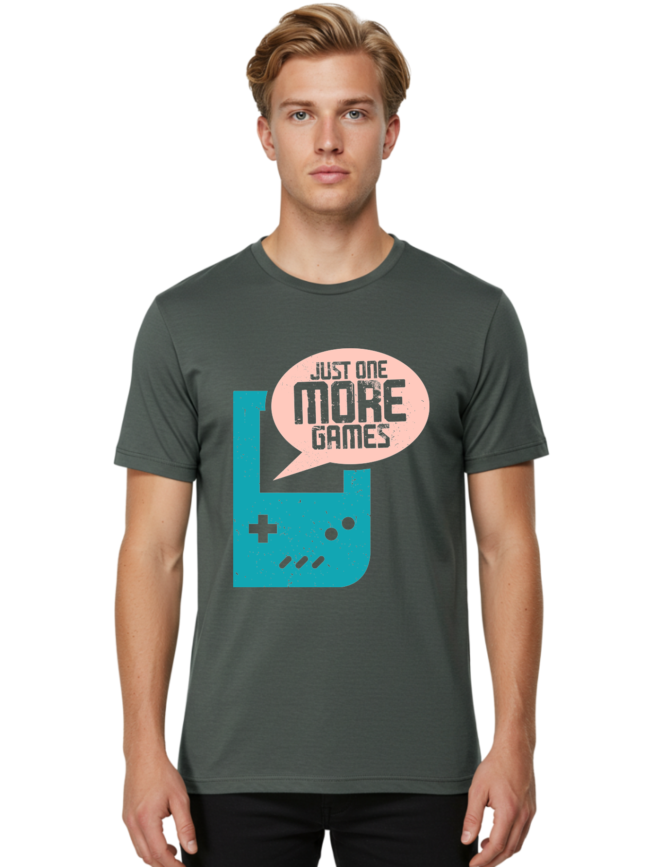 Just-One-More-Games Men'S Graphic Tee, 100% Cotton, Comfortable Casual Summer Wear, Machine Washable, Retro Gaming, Video Game Controller, Nostalgic Design, Just One More Games, Gaming Culture, Pixel Art, Retro Aesthetic, Gamer Quote, - Aaa650