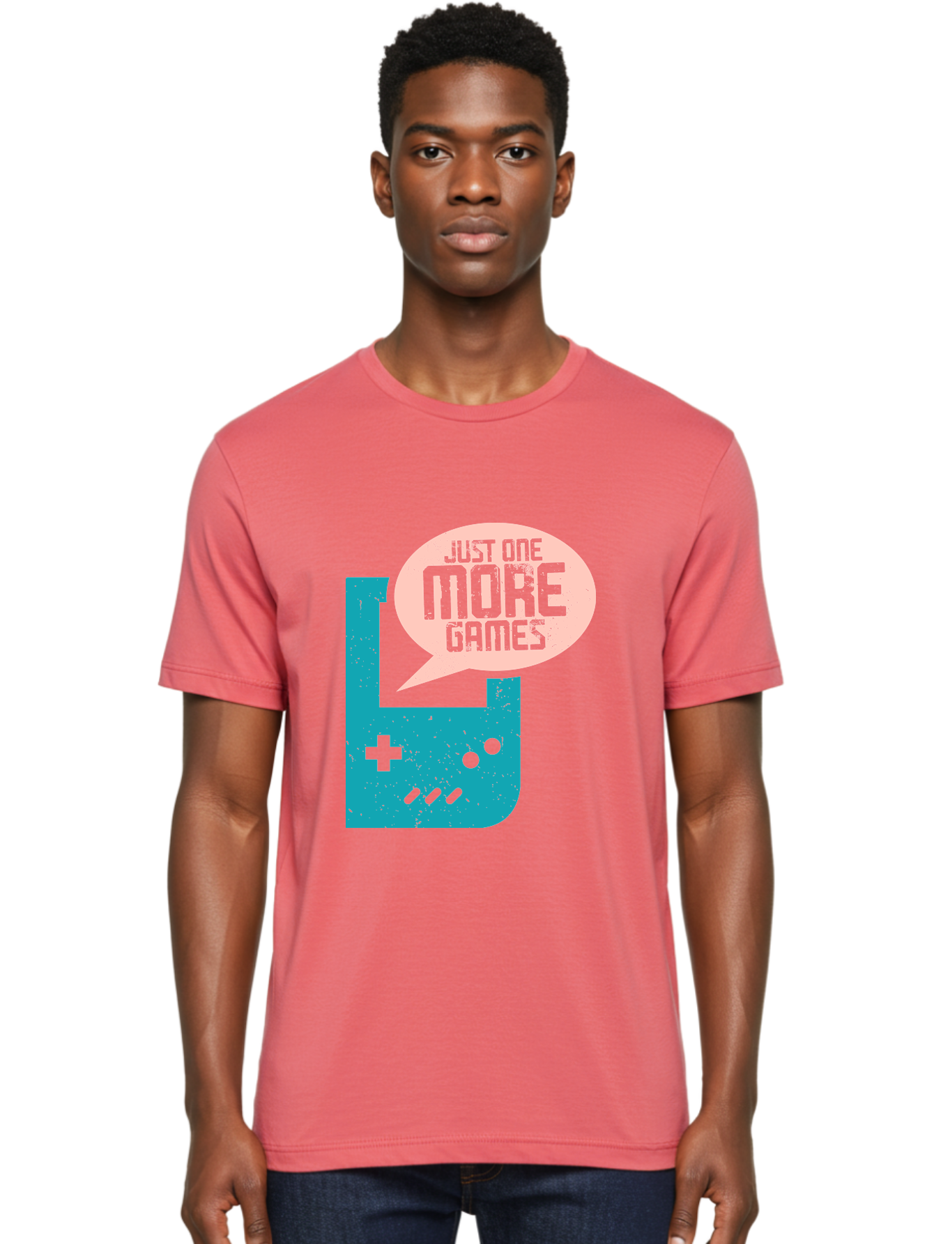 Just-One-More-Games Men'S Graphic Tee, 100% Cotton, Comfortable Casual Summer Wear, Machine Washable, Retro Gaming, Video Game Controller, Nostalgic Design, Just One More Games, Gaming Culture, Pixel Art, Retro Aesthetic, Gamer Quote, - Aaa650