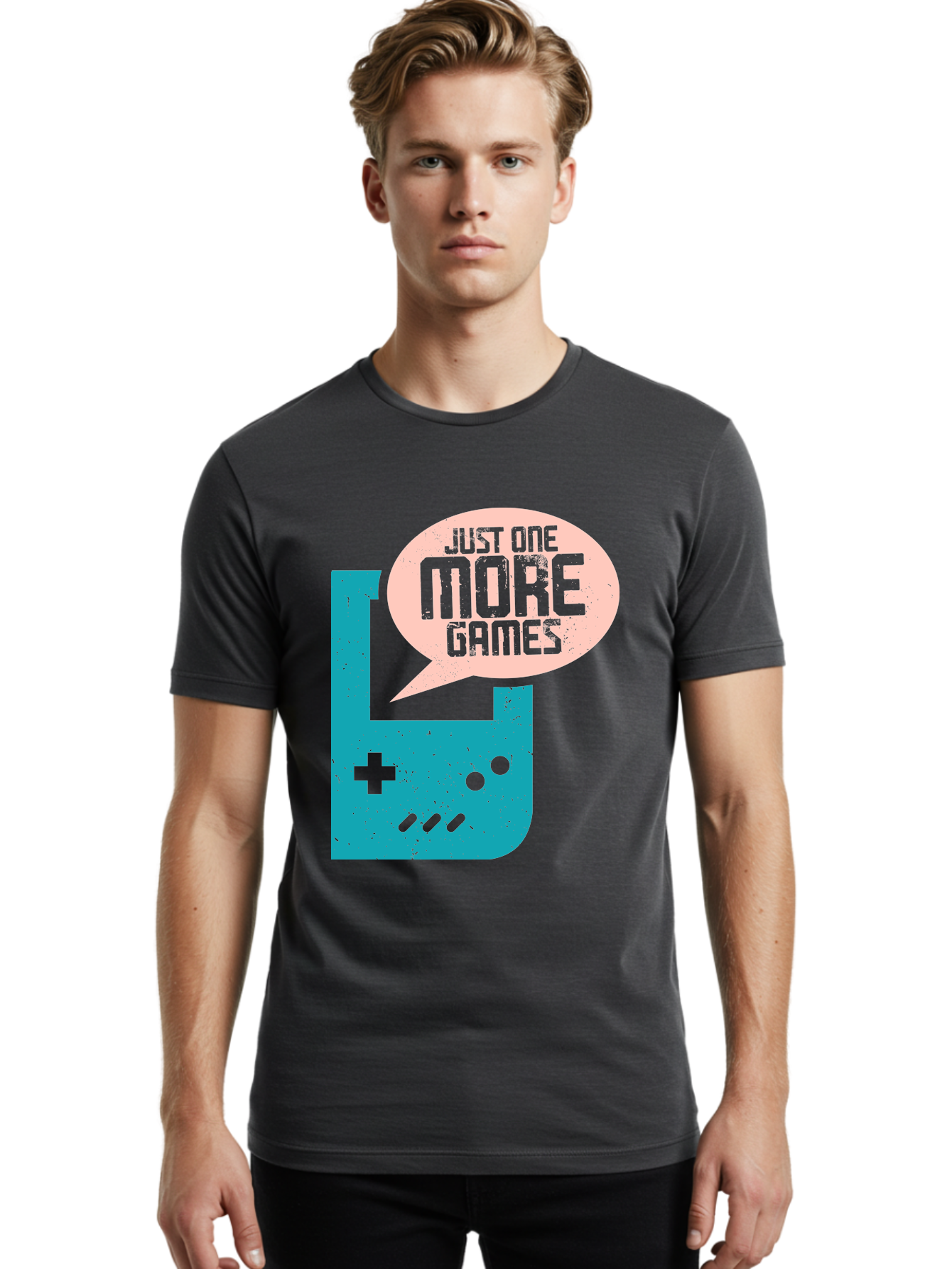 Just-One-More-Games Men'S Graphic Tee, 100% Cotton, Comfortable Casual Summer Wear, Machine Washable, Retro Gaming, Video Game Controller, Nostalgic Design, Just One More Games, Gaming Culture, Pixel Art, Retro Aesthetic, Gamer Quote, - Aaa650